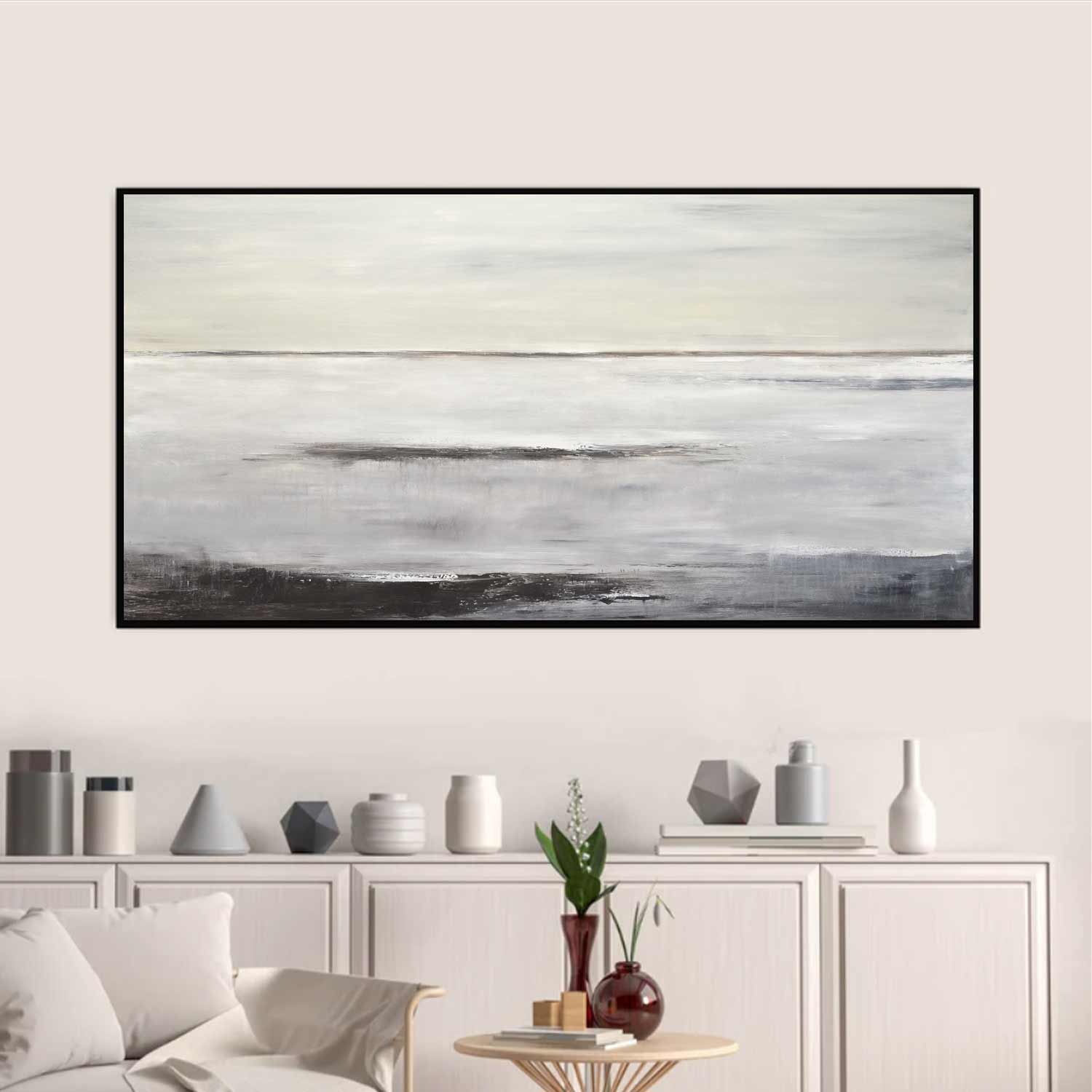 24x48 Framed Contemporary Earthy Colors Brown Beige Art Painting Handmade
