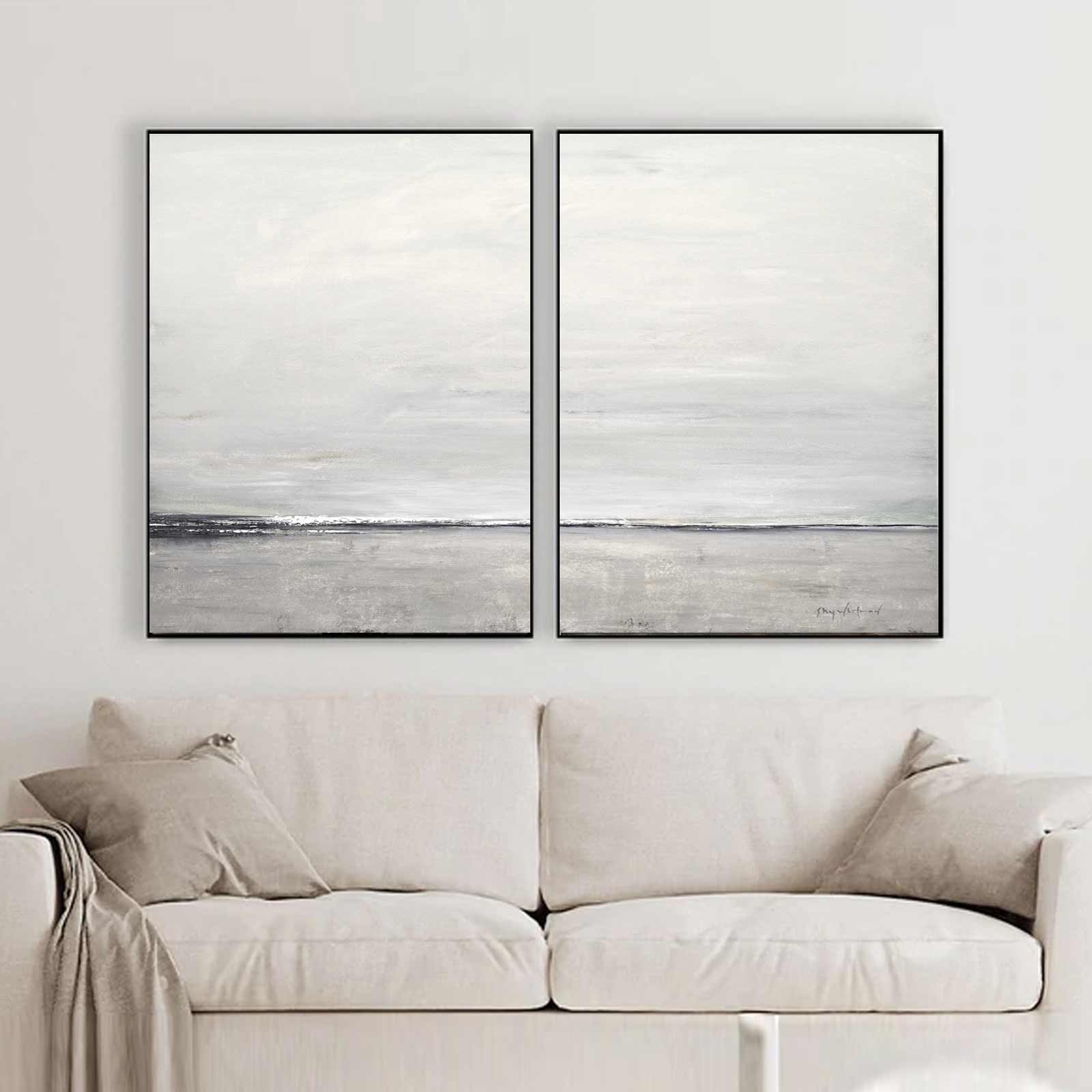 2 Piece Greige Landscape Top Seller Calming Painting