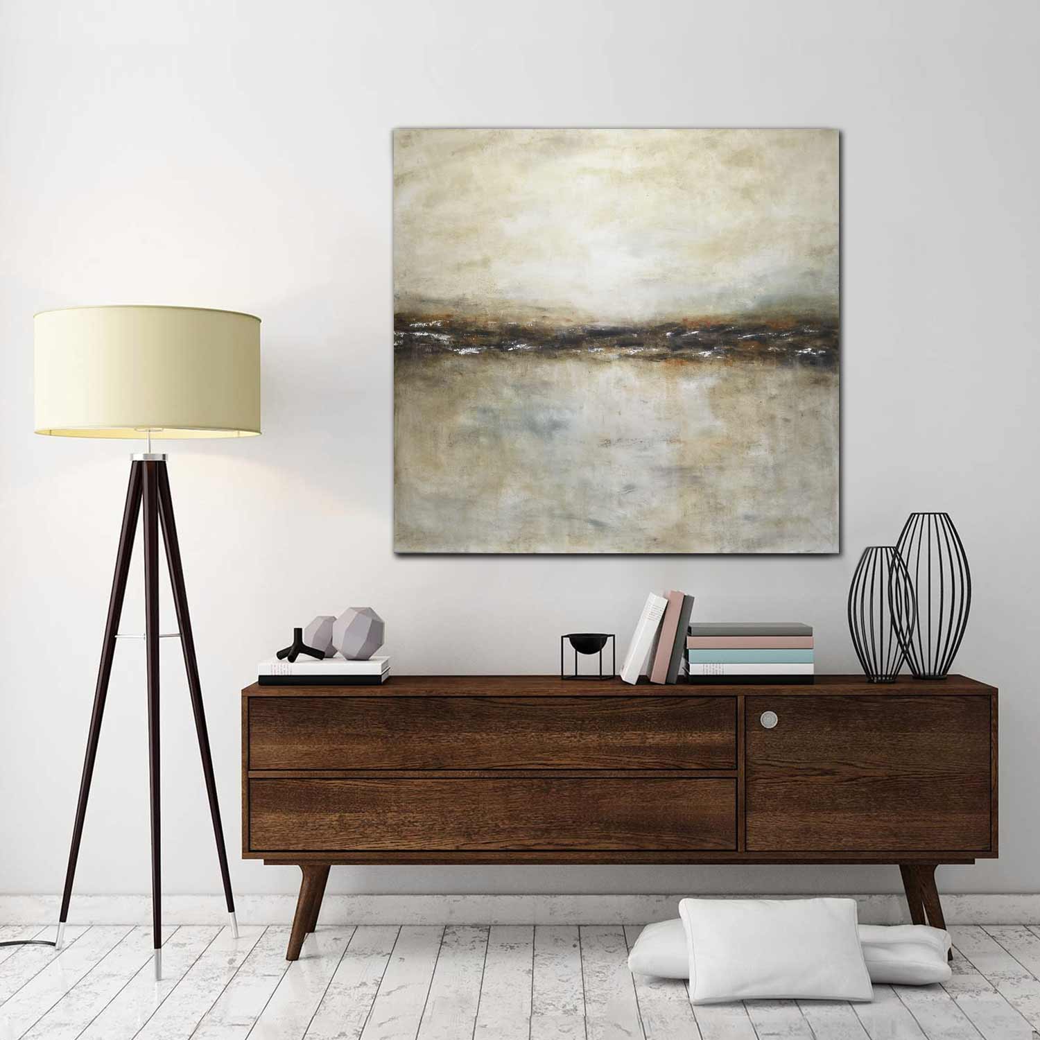 Earthy Painting 48x48 Neutral Tones Big Artwork On Thick Canvas