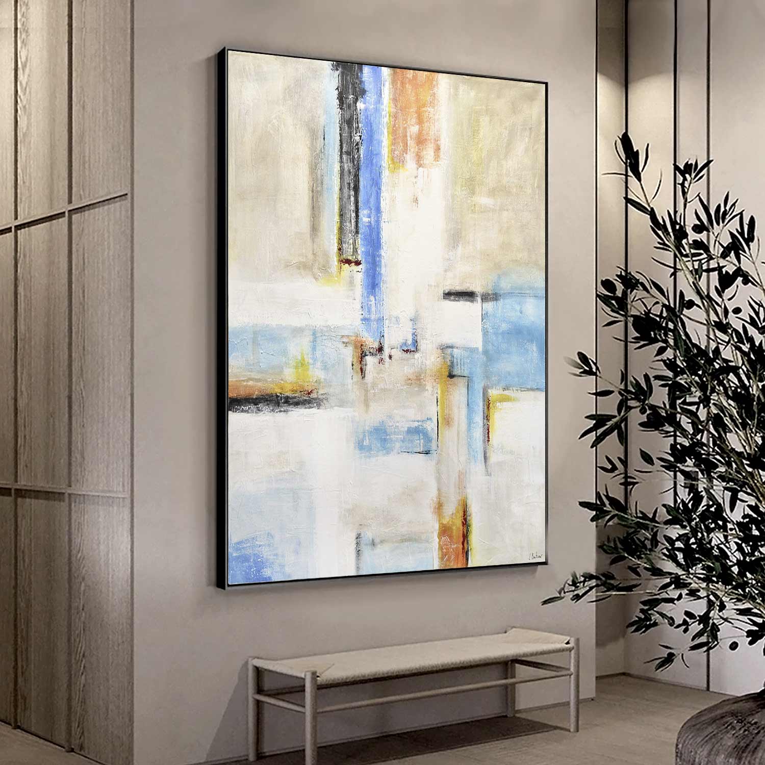 40x60 geometric abstract framed art vertical