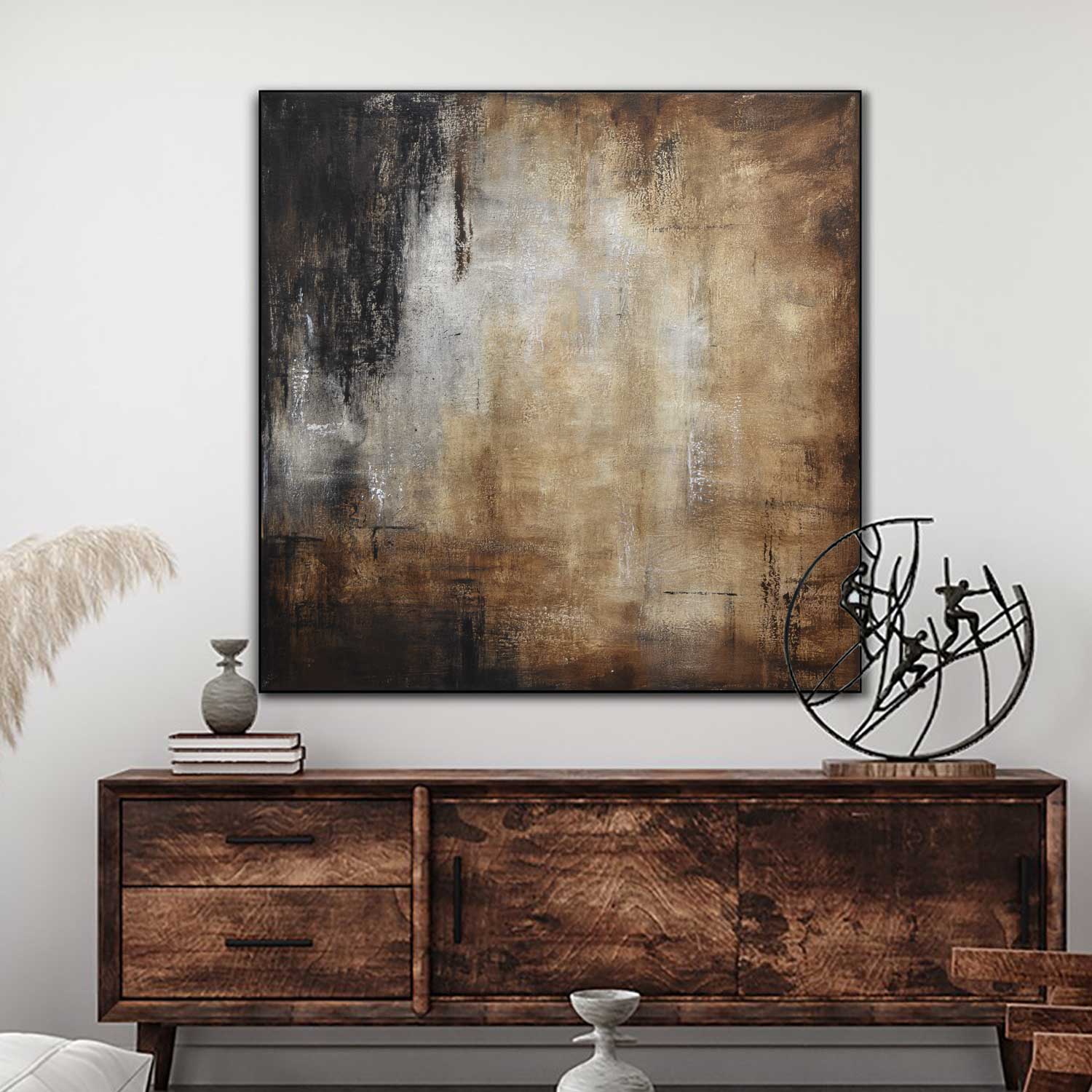 Square Brown Oversized Brown Beige Abstract Painting Wabi Sabi 48x48