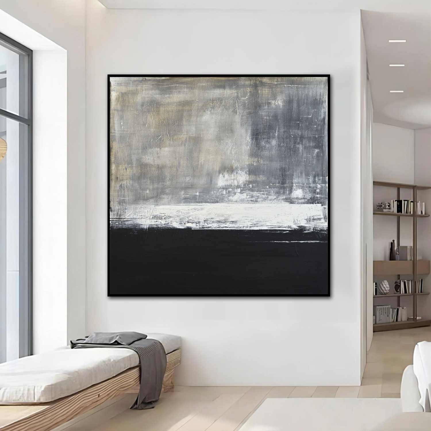 48x48 Contemporary Wall Decor Black Modern Interior Abstract Art