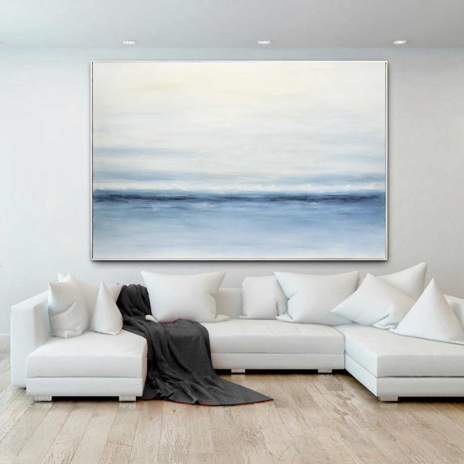 Abstract Art On Canvas Blue Coastal Painting Blue Modern