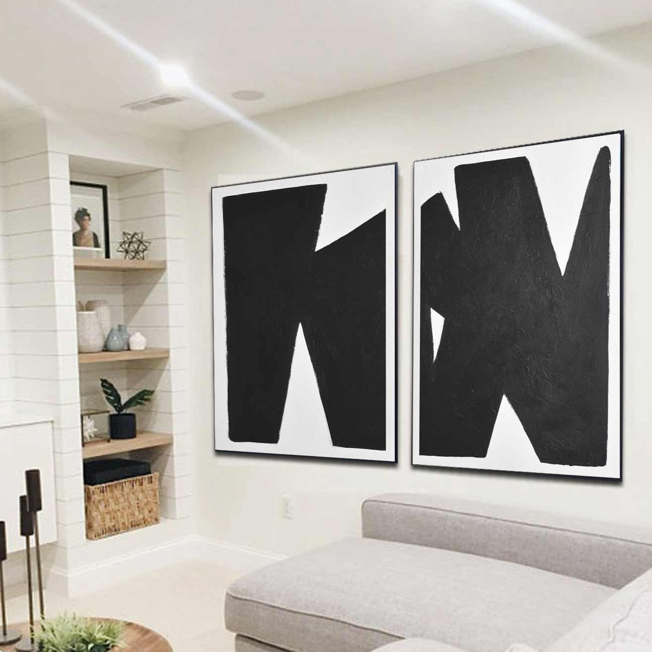 Art For Big Walls Two Panel Paintings Black White Canvas