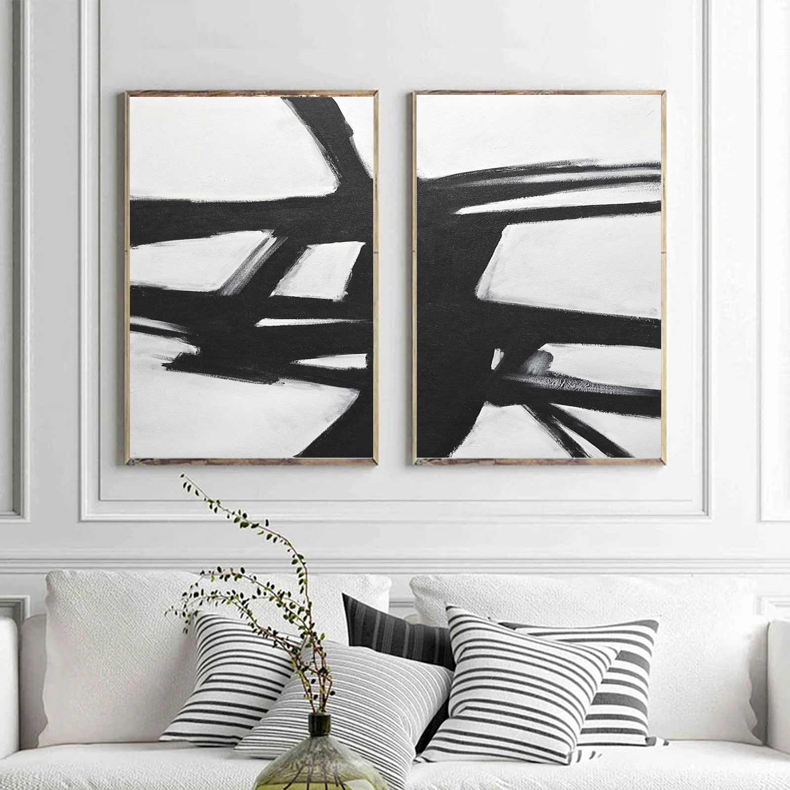 Art Over Couch 2 Piece Black and White Abstracts Made in U.S.A.