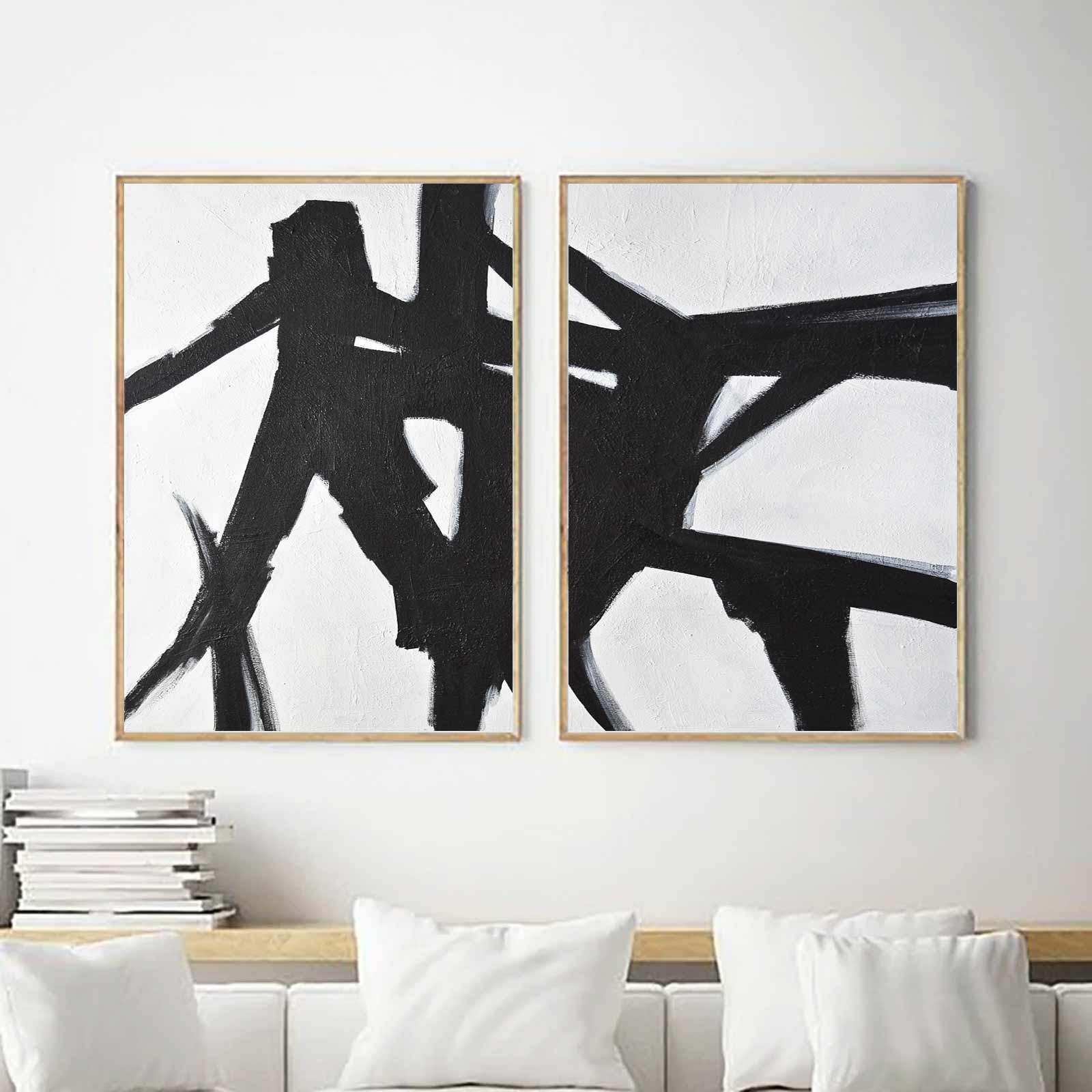 Black White Line Artwork On Canvas For Large Walls