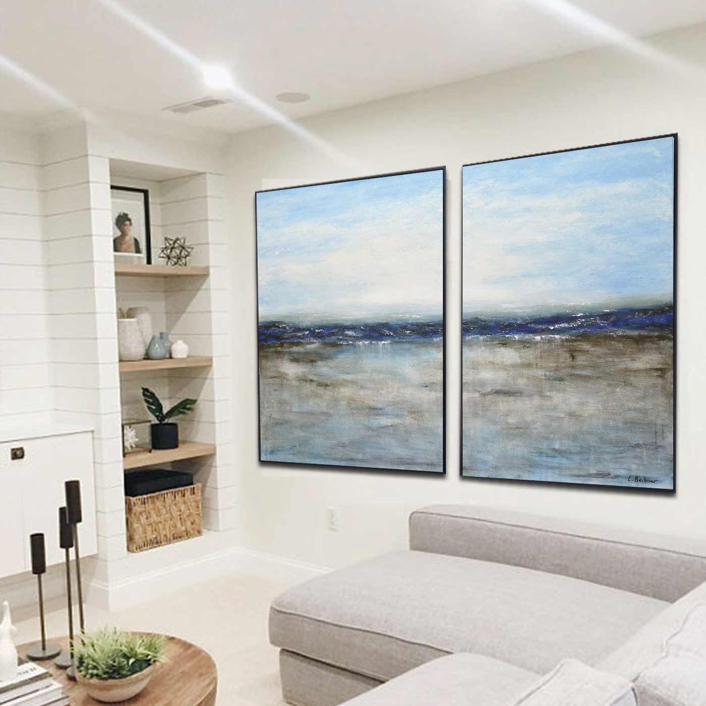 Blue Abstract Seascape On Canvas Coastal Oil Painting