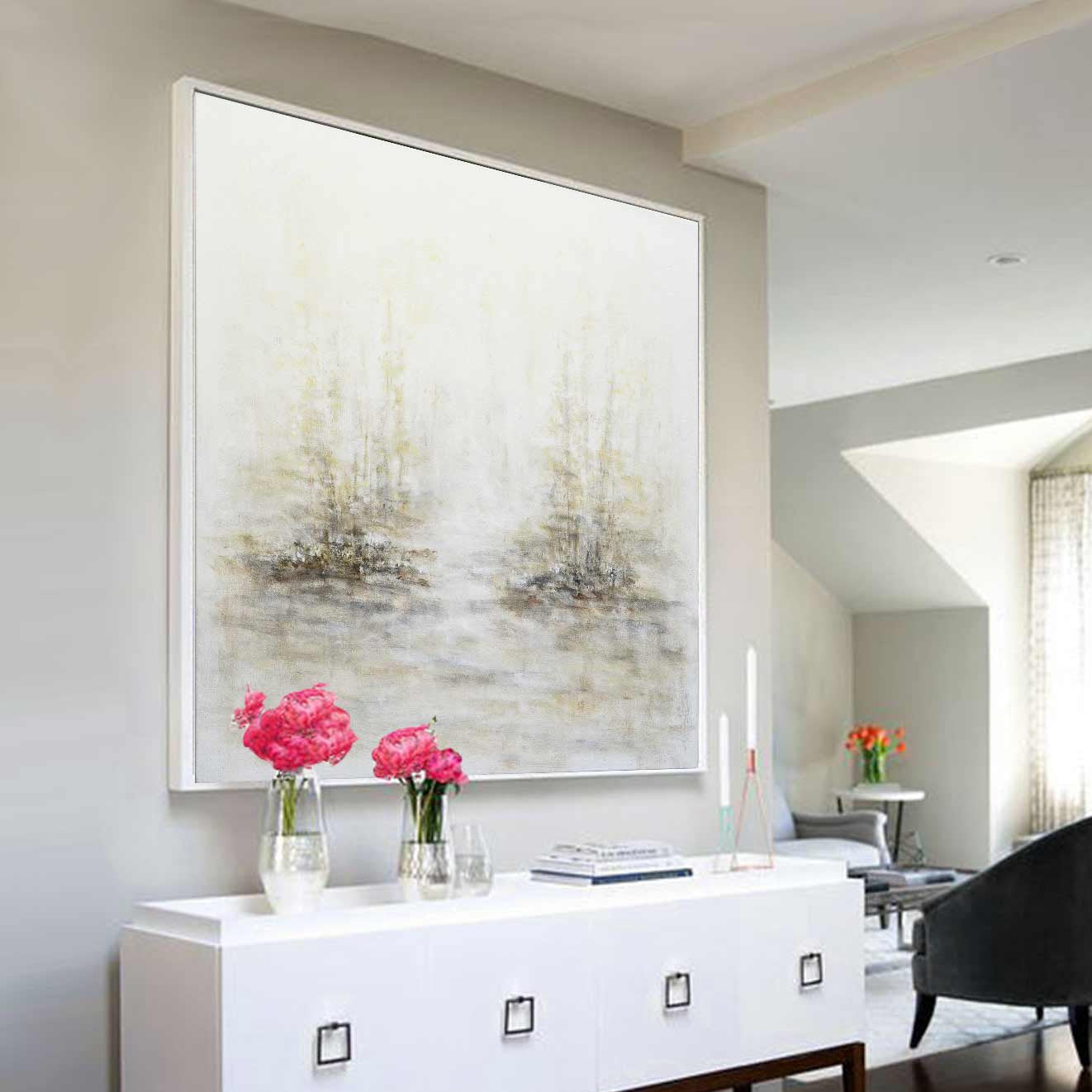 Bright Soft Tones Painting Nature Artwork On Canvas Square Home Decor
