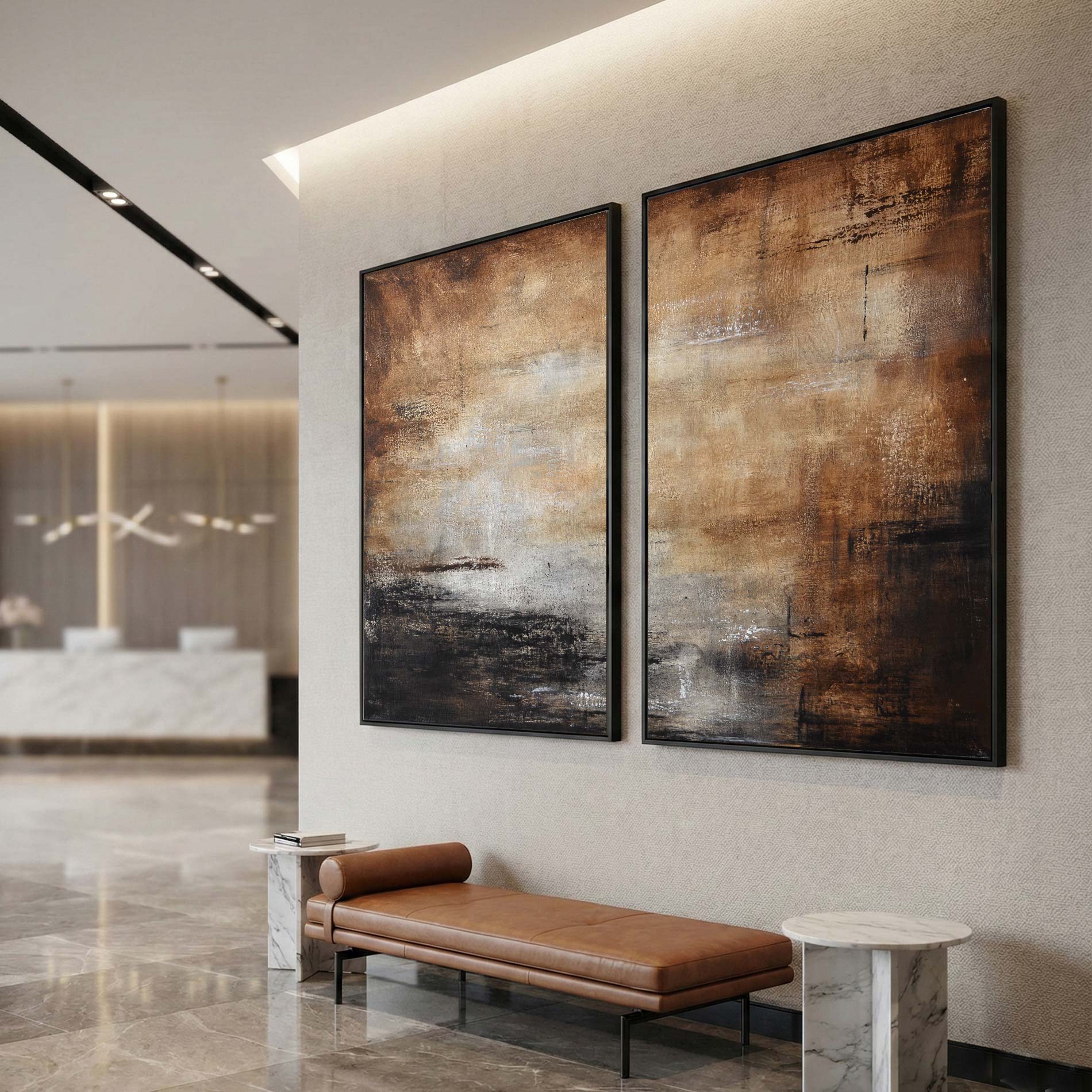 Diptych Art For Office Wall 2 Piece Brown Abstracts American Artist
