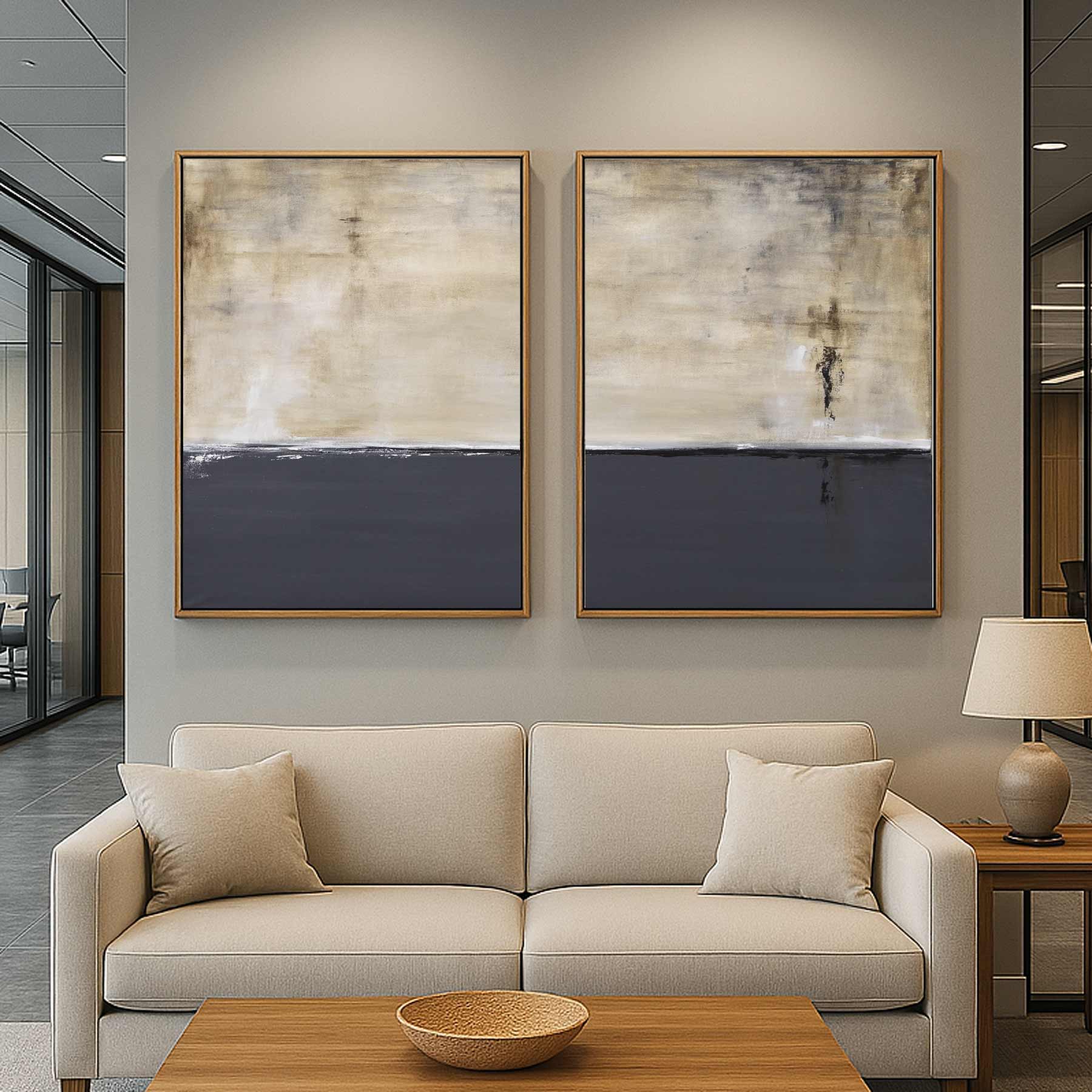 Diptych Wall Art Contemporary Design Paintings Beige Gray