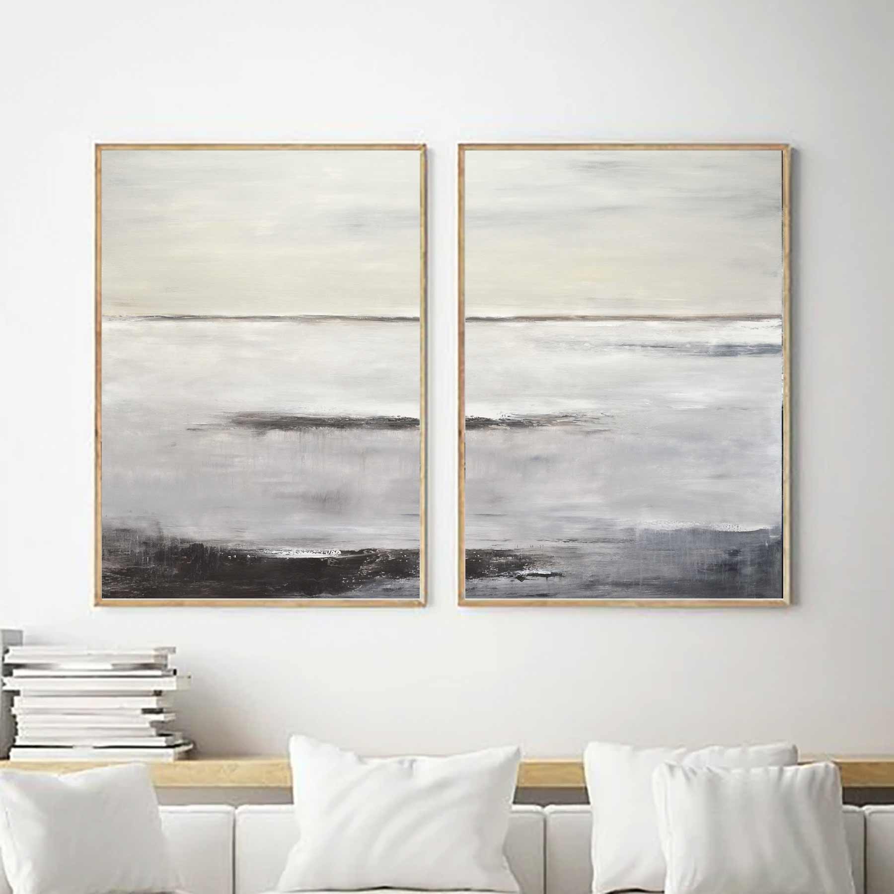 Earth Tones Pair Duo Paintings Hand Painted Framed Oil
