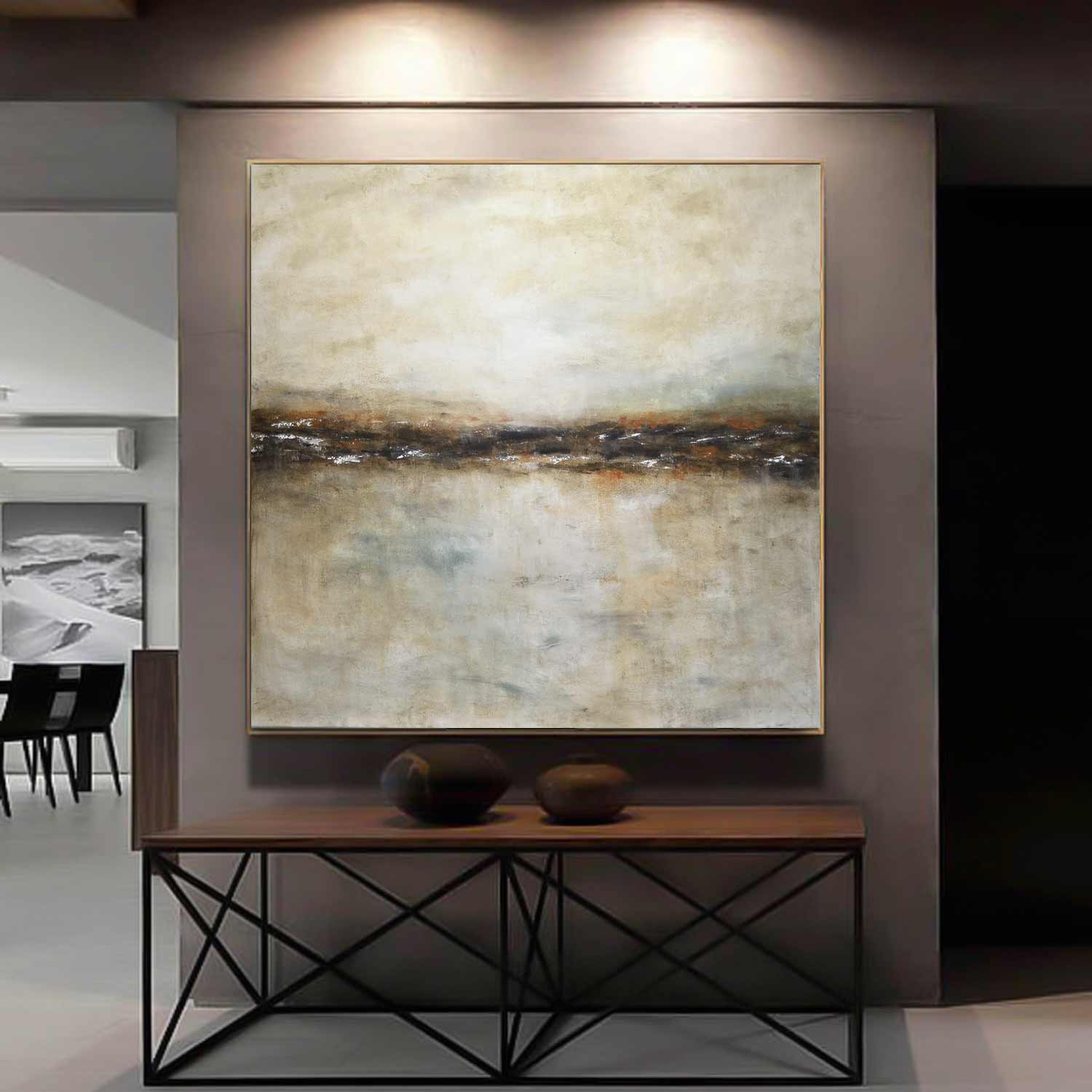 Earthy Painting 48x48 Neutral Tones Big Artwork On Thick Canvas