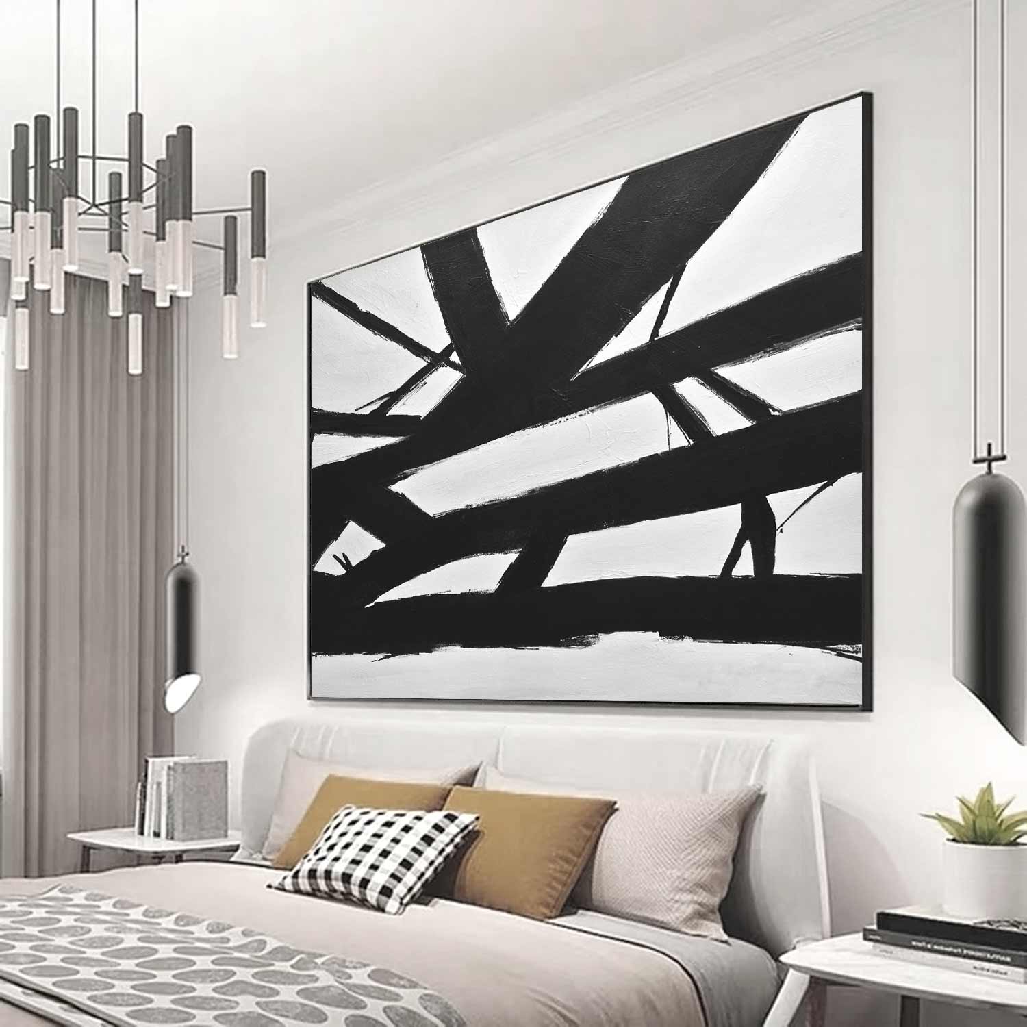 Expressionist Modern Abstract Painting Line Art Vintage Retro Canvas