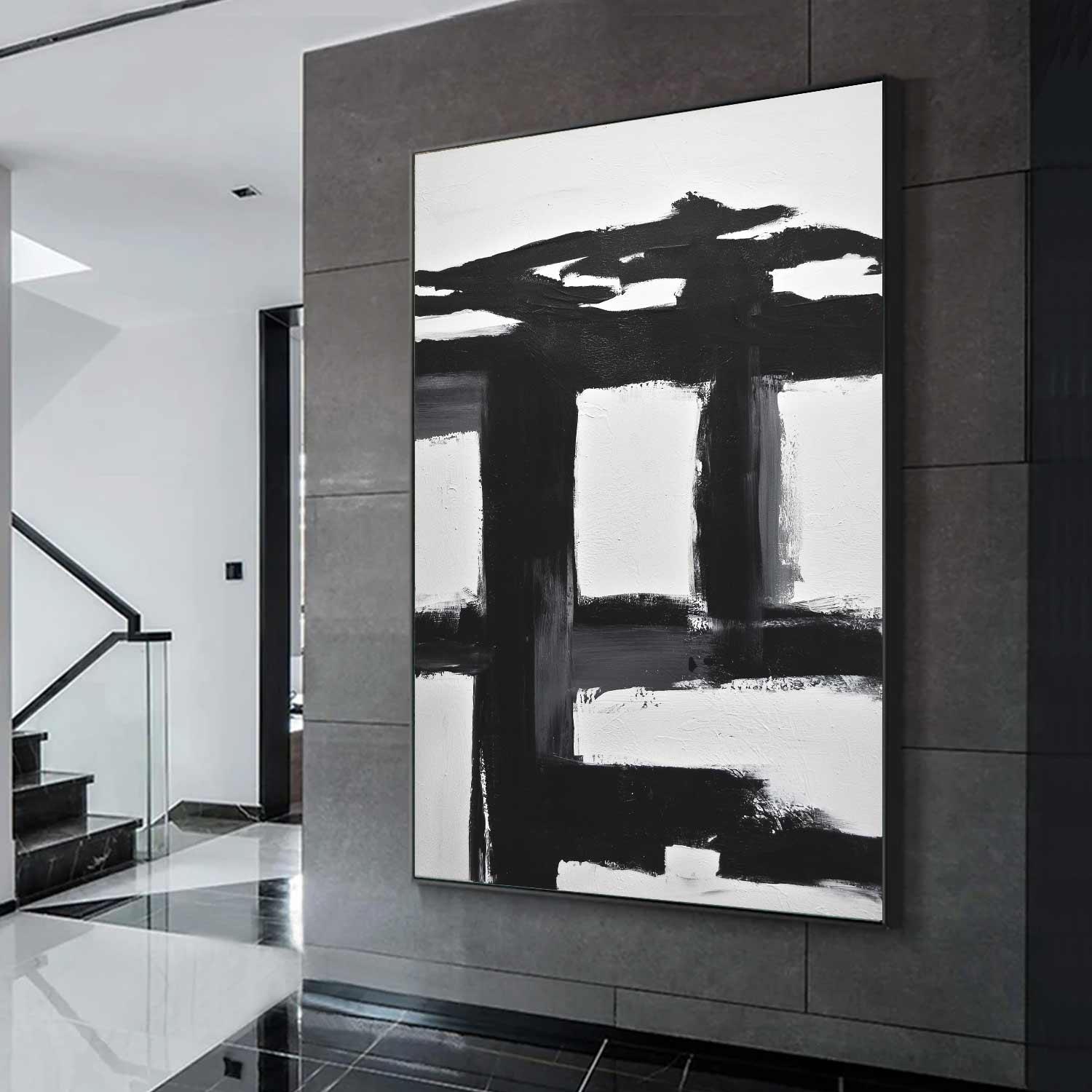 Geometric Forms Abstract Very Large Black White Painting Creative Art