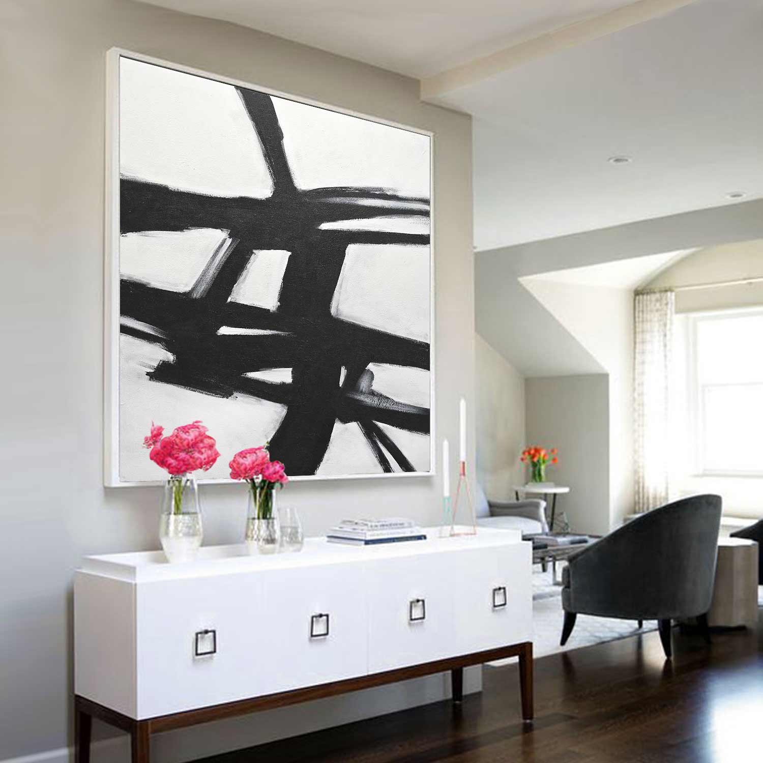 Geometric Forms Modernist Abstract Black And White Dining Room
