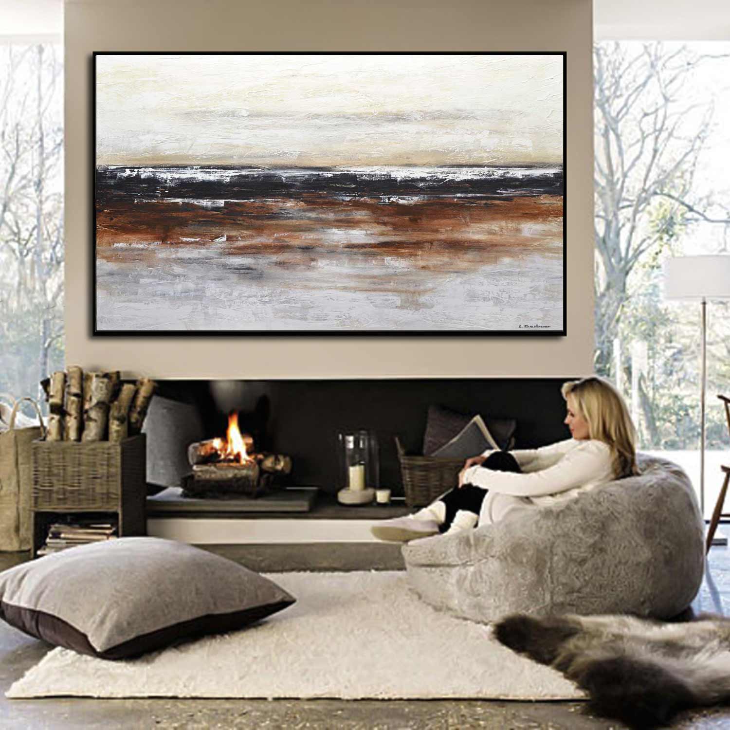 Geometry Big Artwork Home Decoration Painting Cyan Square Abstract