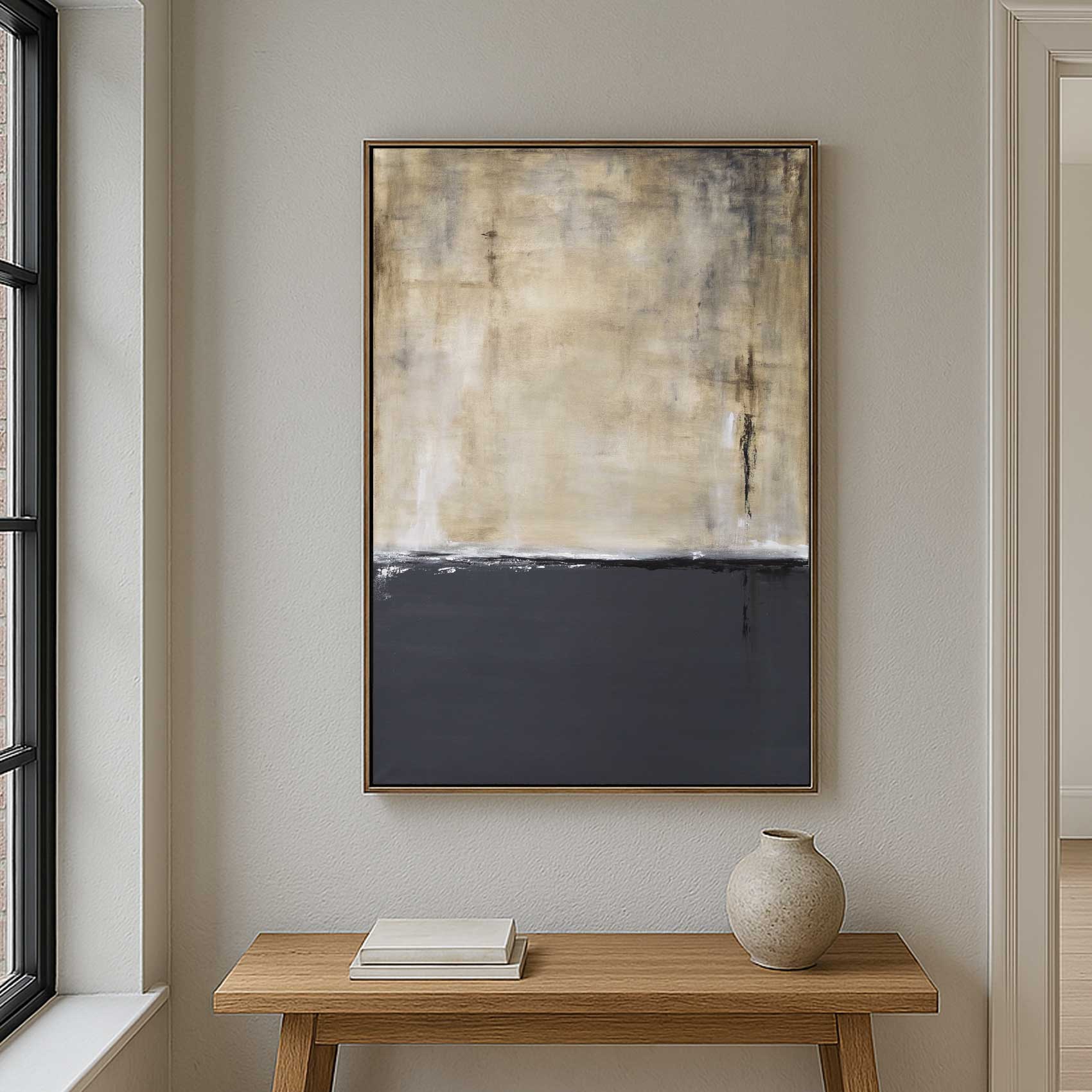 Gray Brown Wall Art Painting For Hallway Or Office Framed Abstract