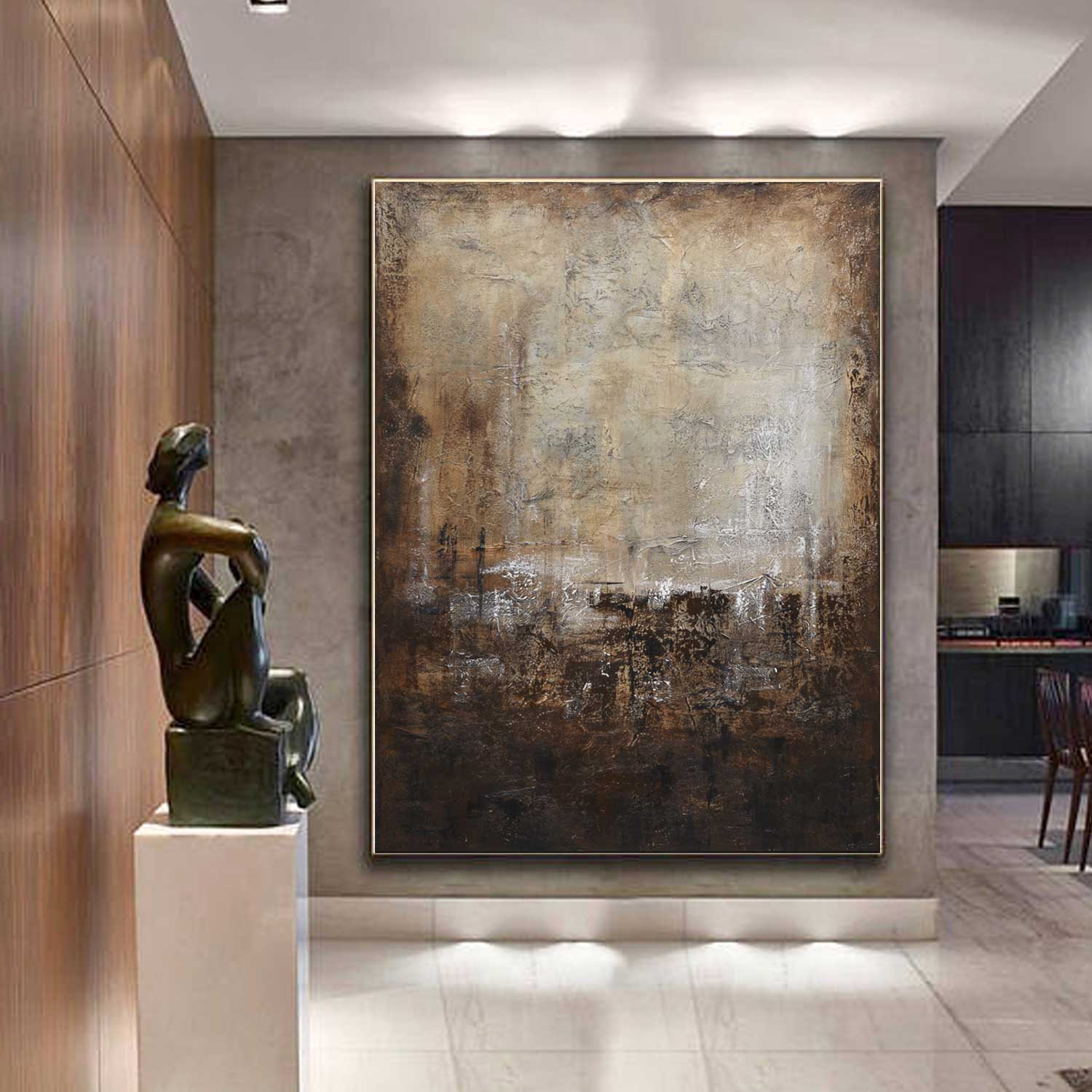 Hand Painted Abstract Brown Painting Home Decor Textured Calming