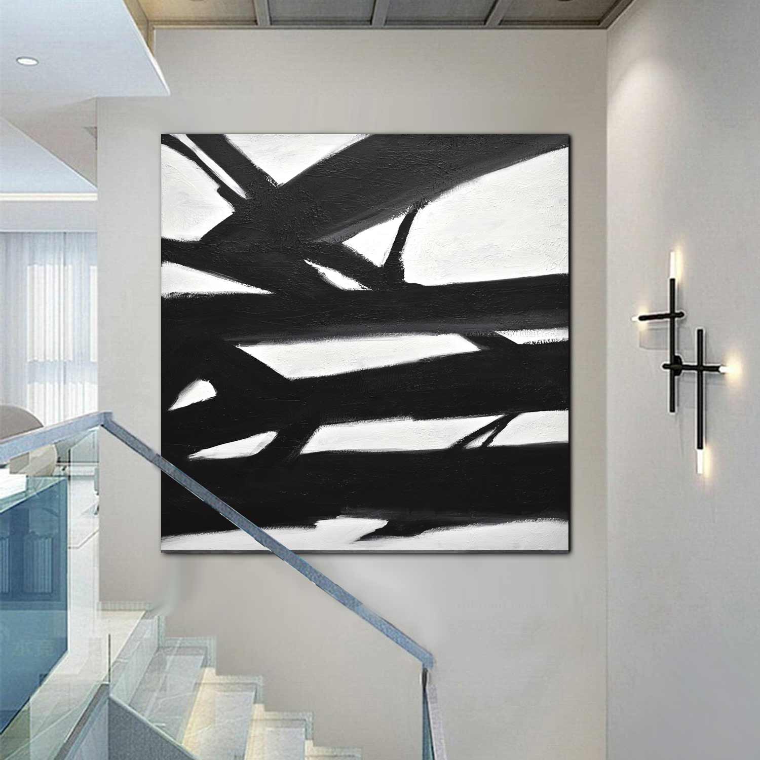 Large Artwork For Luxury Home Vintage Black White Painting