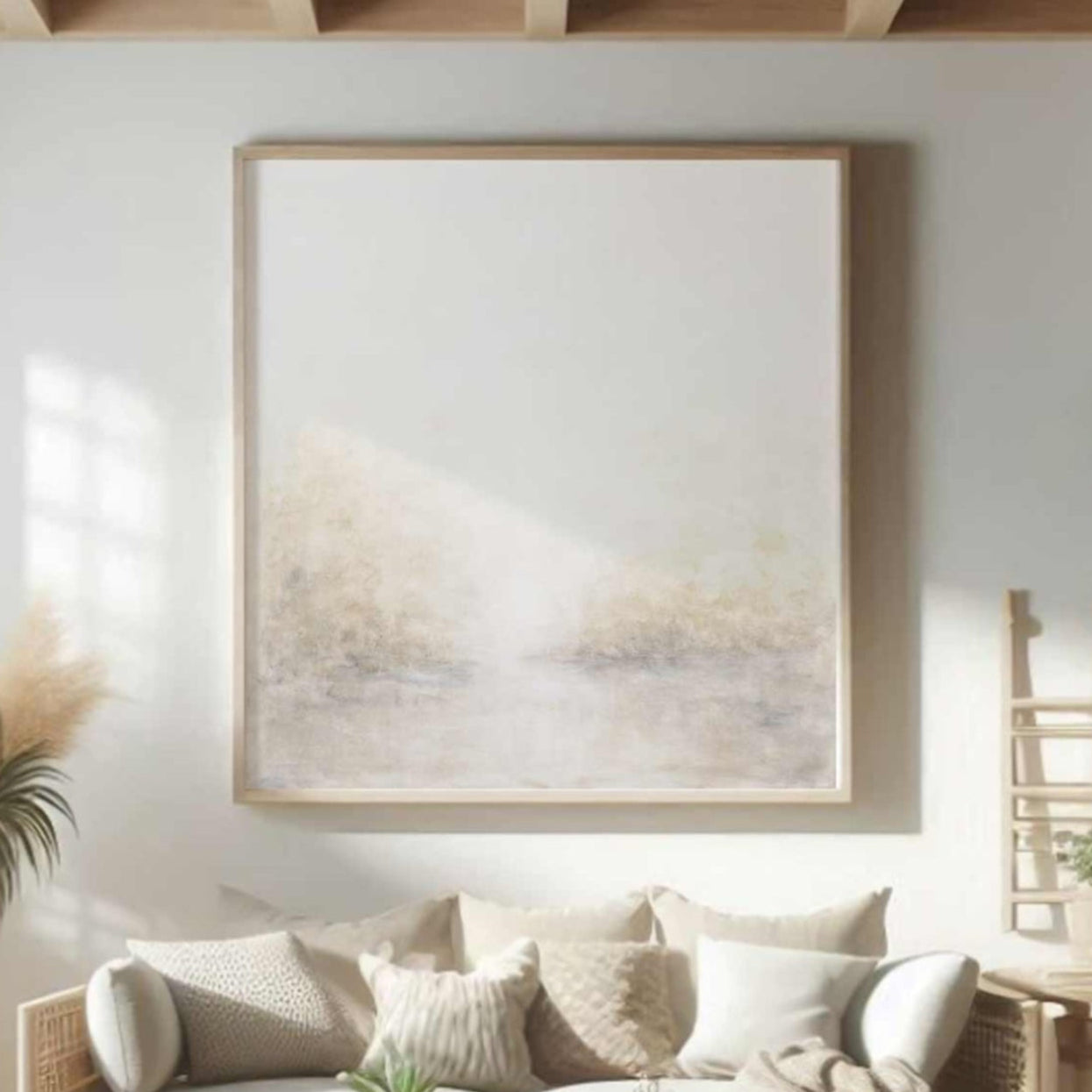 Large Square Painting Light Minimal Art Nature Clean Wall Art