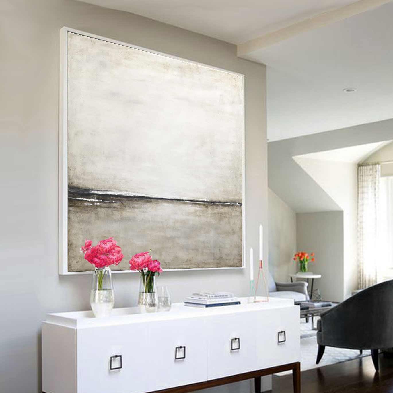 Light Minimal Beige Abstract Painting For Living Room