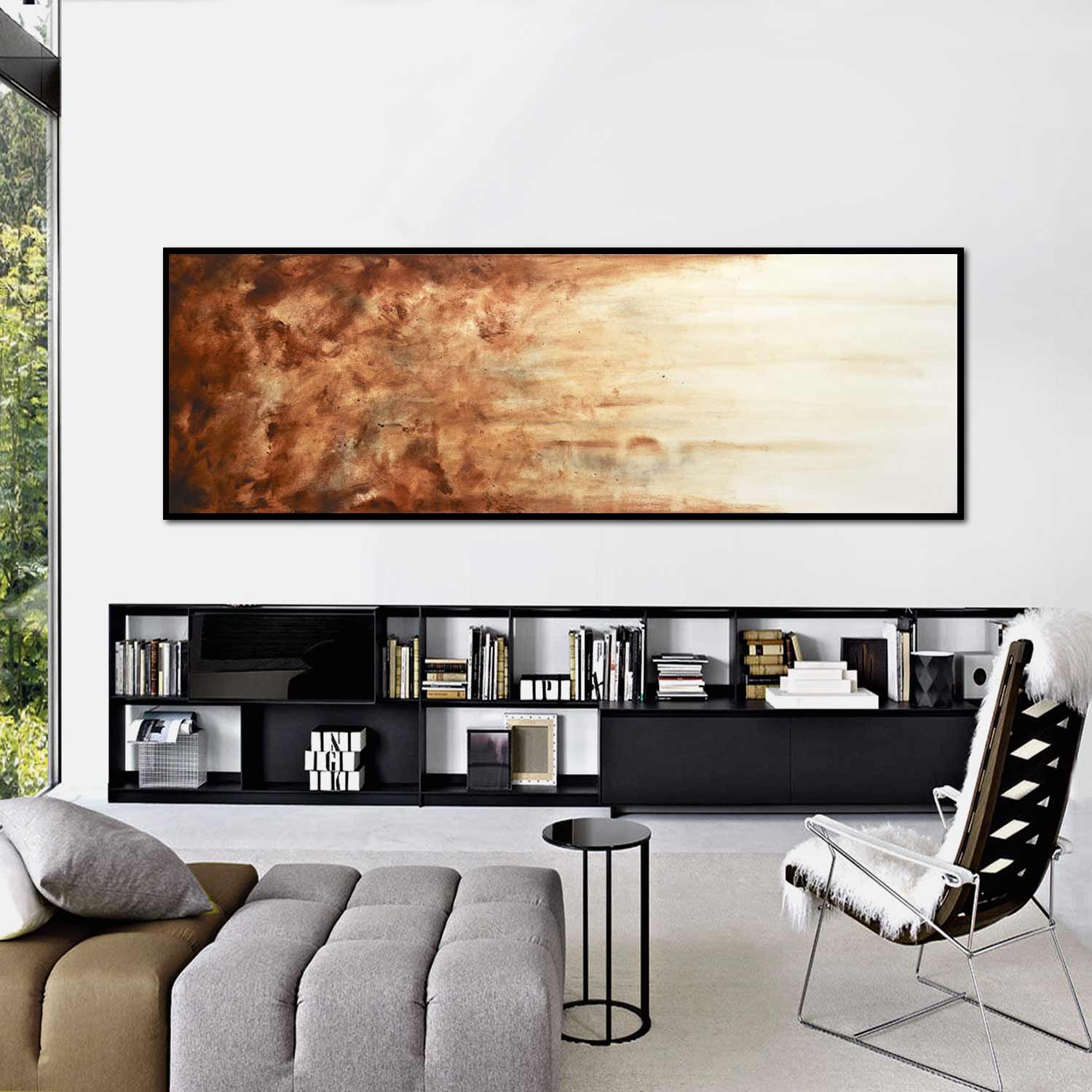 Long Thin Abstract Painting Fluid Art Drip Wall Design
