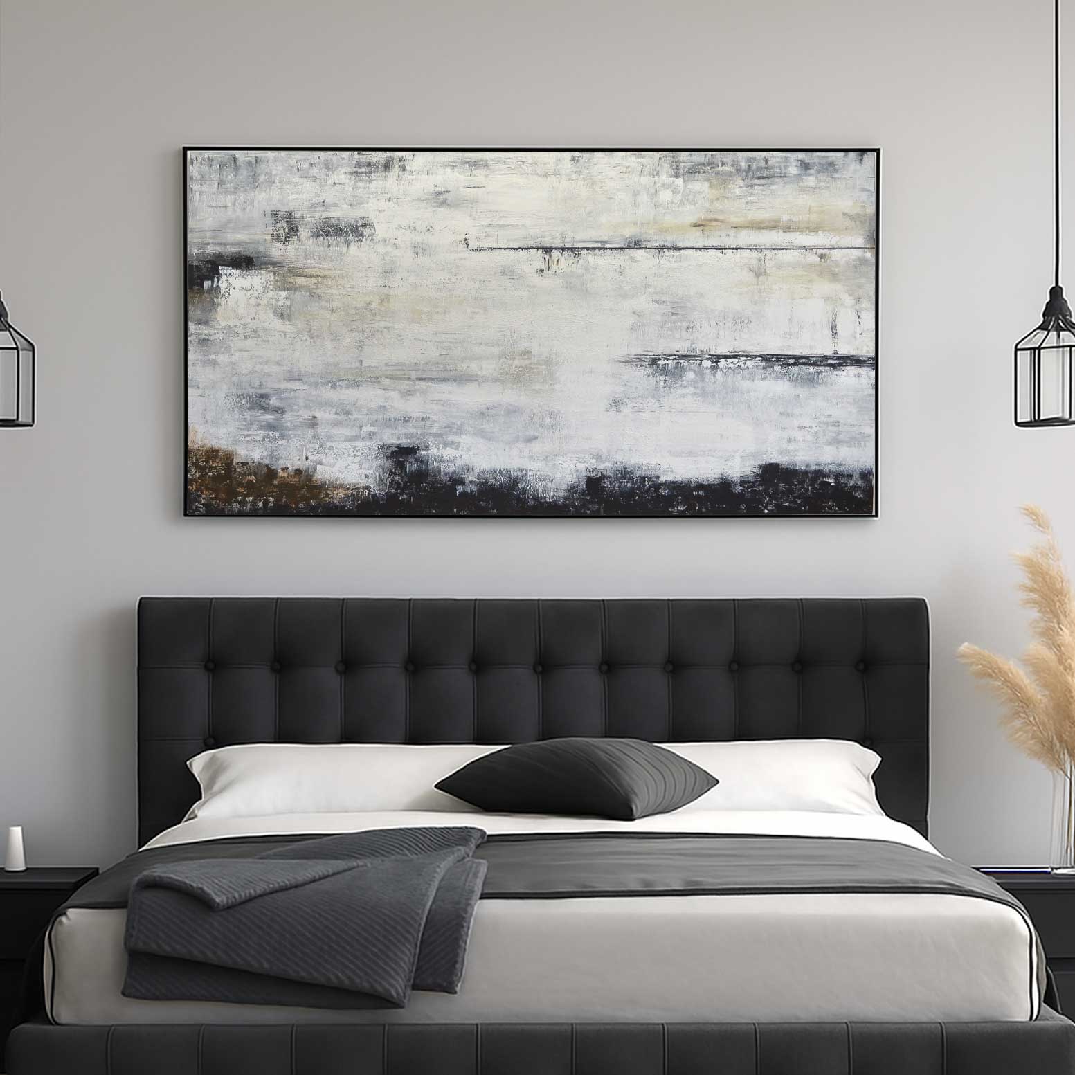 Long Wide Brown Gray Contemporary Painting For Bedroom Large Art