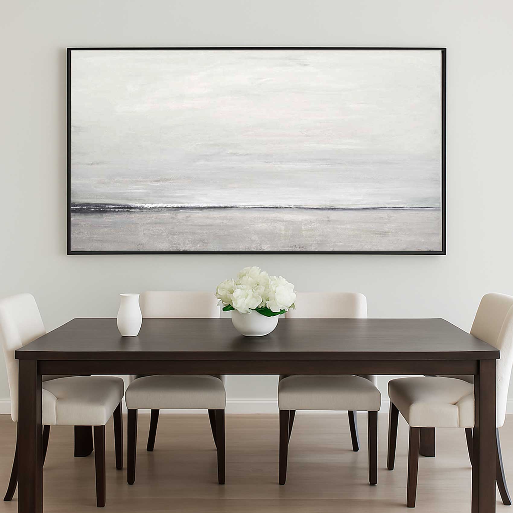 Long Wide Minimalist Greige Art Over Sofa Landscape Painting