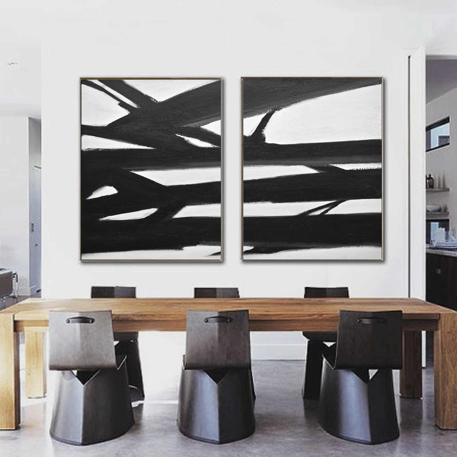 Mid Century Modernist Black White Abstract Complementary Art