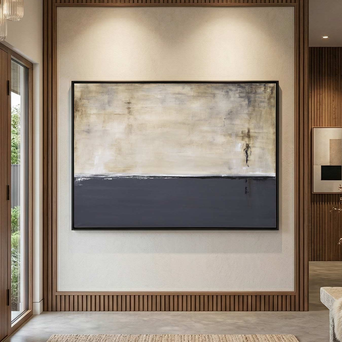 Minimal Gray Brown Art On Canvas Above Couch Modern Abstract