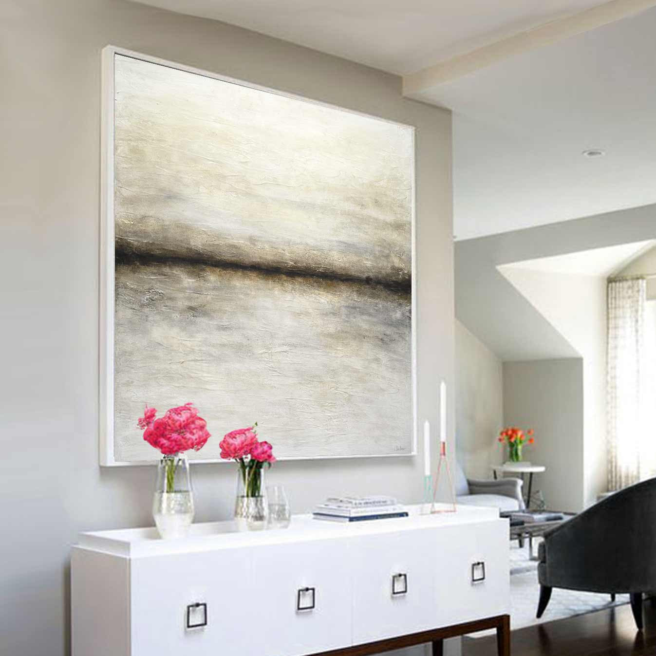 Minimalist Artwork Large Abstract Art Beige Oil Painting Modern Decor