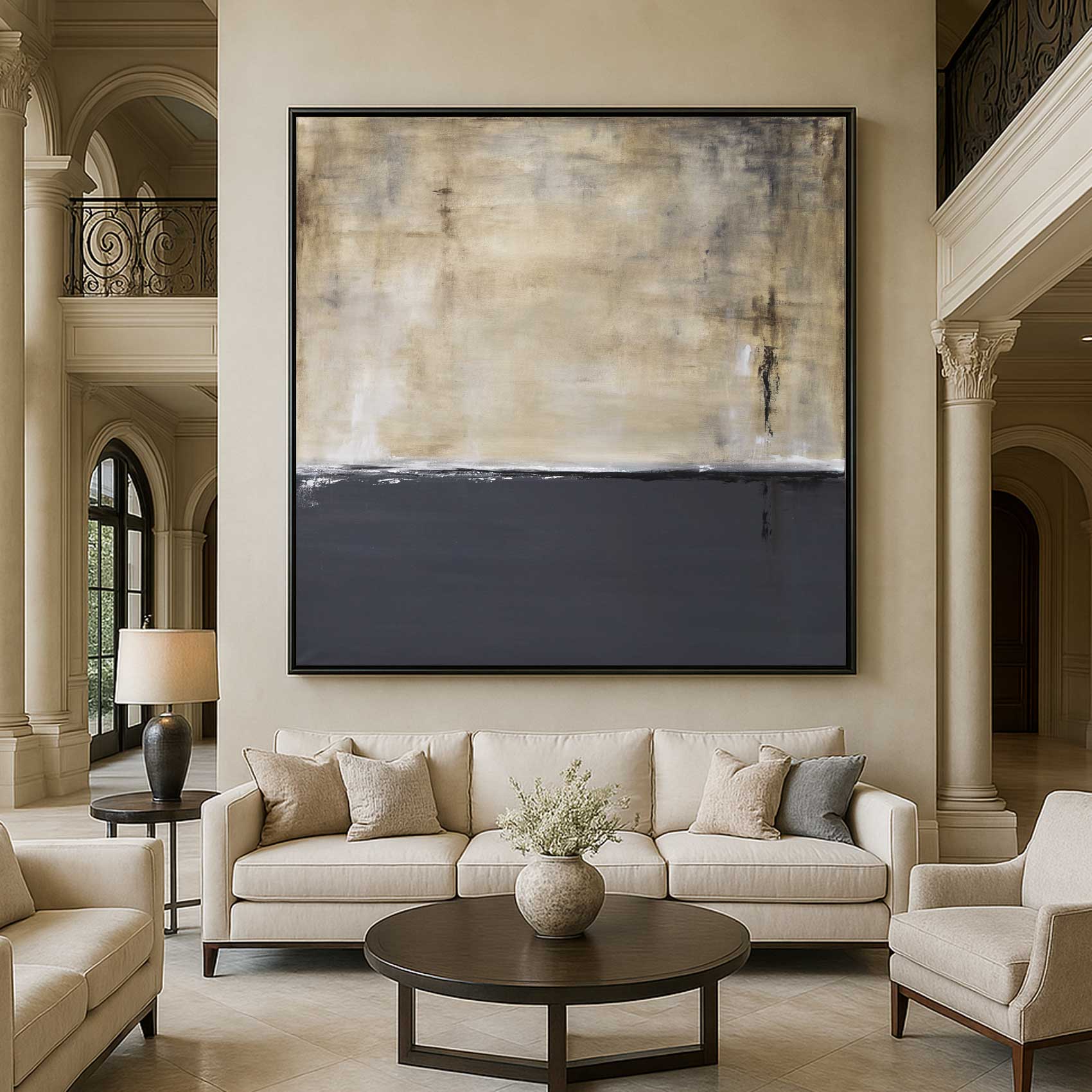 Minimalist Painting Gray Brown Vertical Wall Art Wabi Sabi