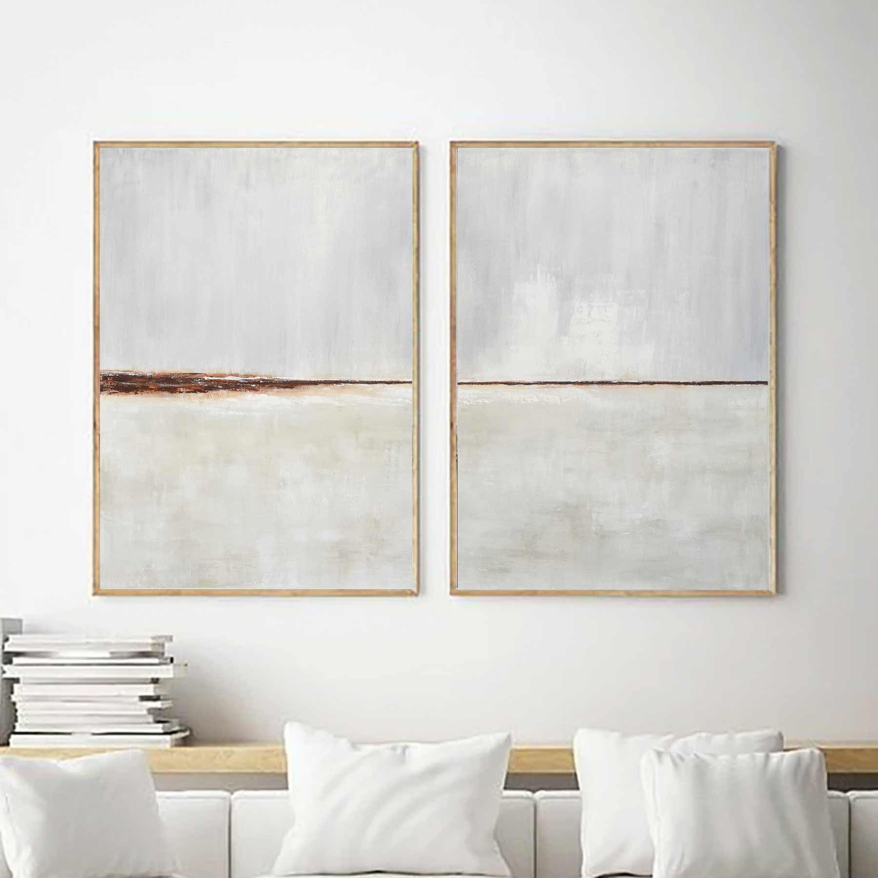 Set Of 2 Minimal Paintings High End Art Sandy Beach Abstract