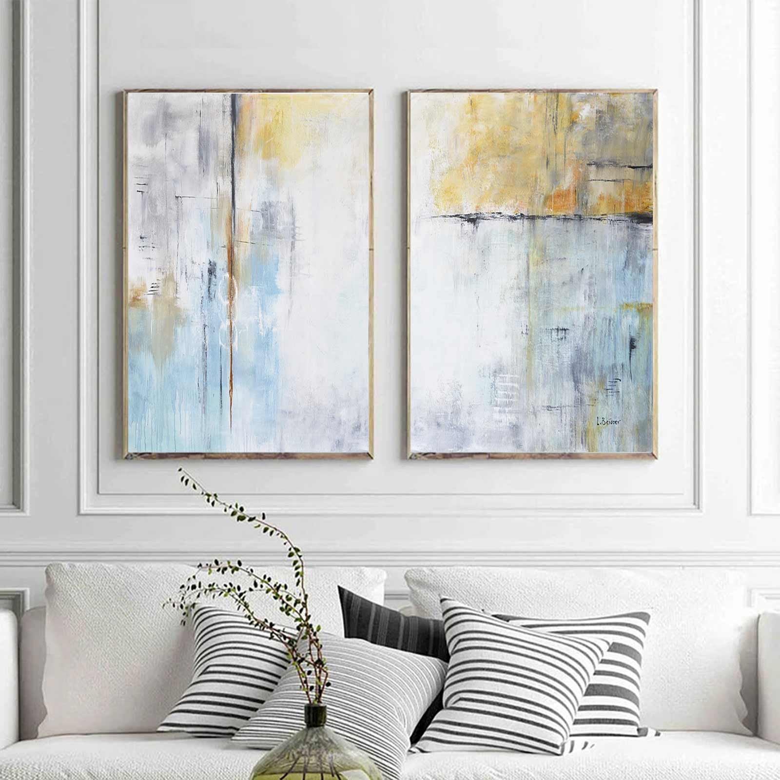 Set Of 2 Paintings On Canvas Contemporary Abstract Large Art