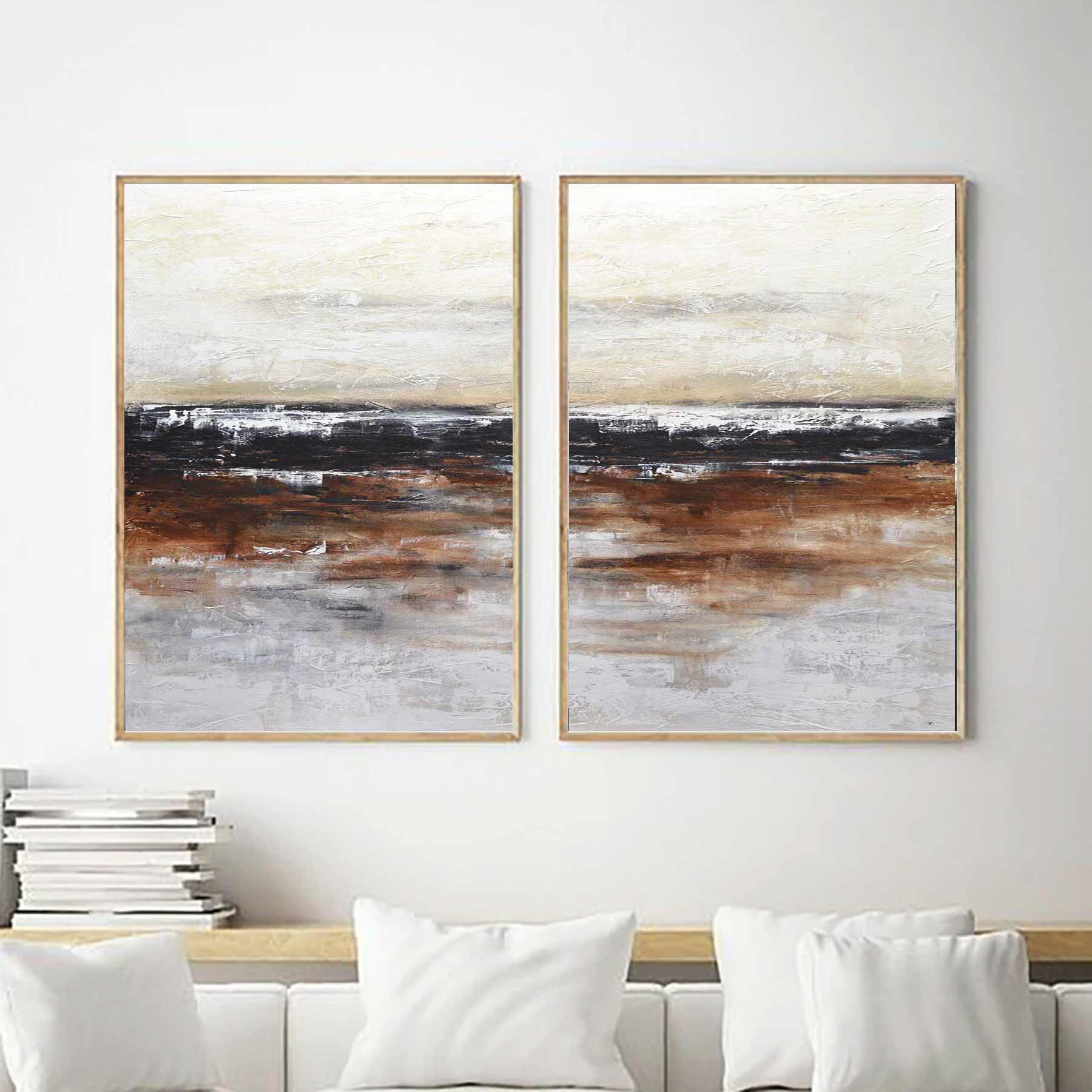 Textured Set Of Two Abstract Contemporary Paintings Landscape