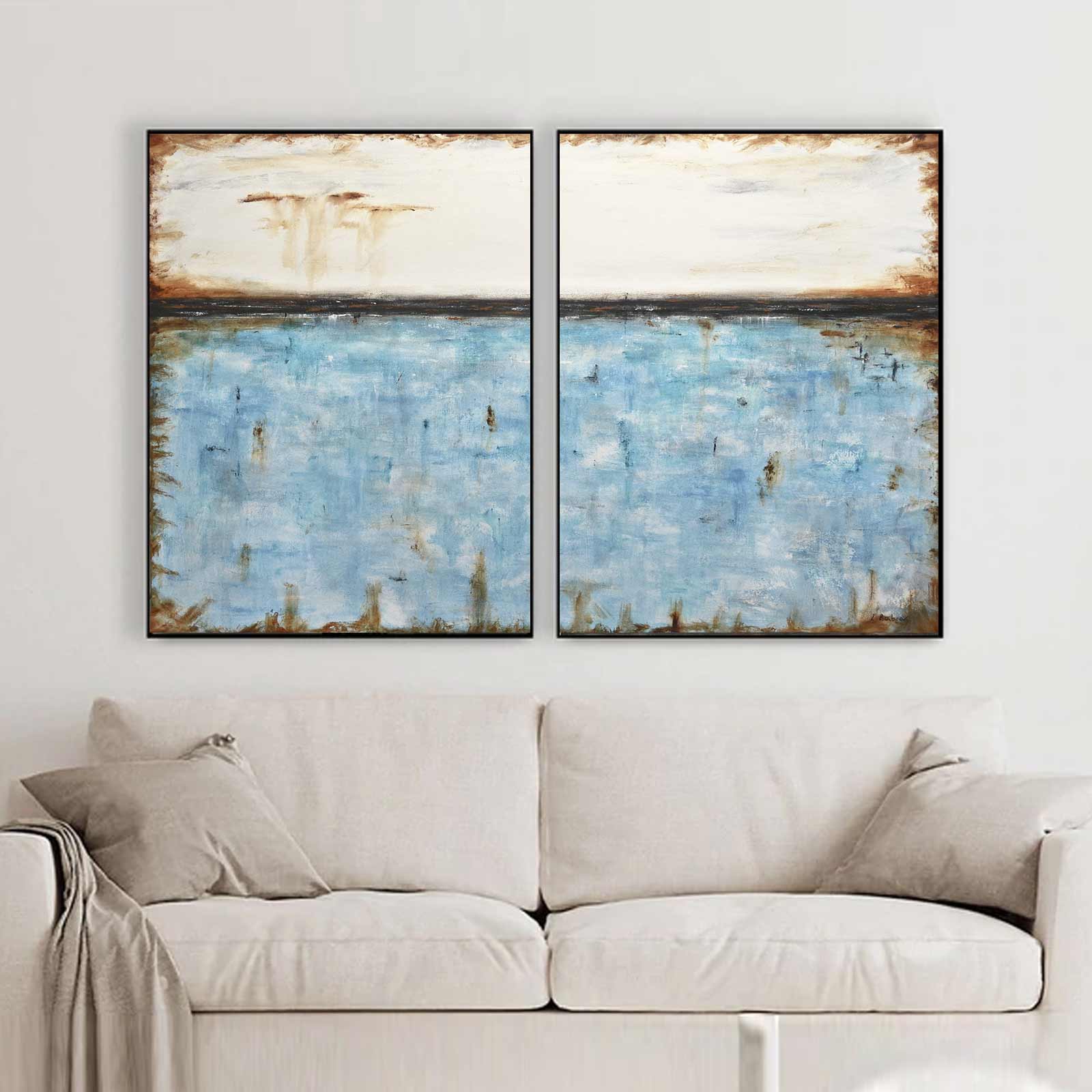Turquoise Painting 2 Piece Burned Edges Abstract Handmade