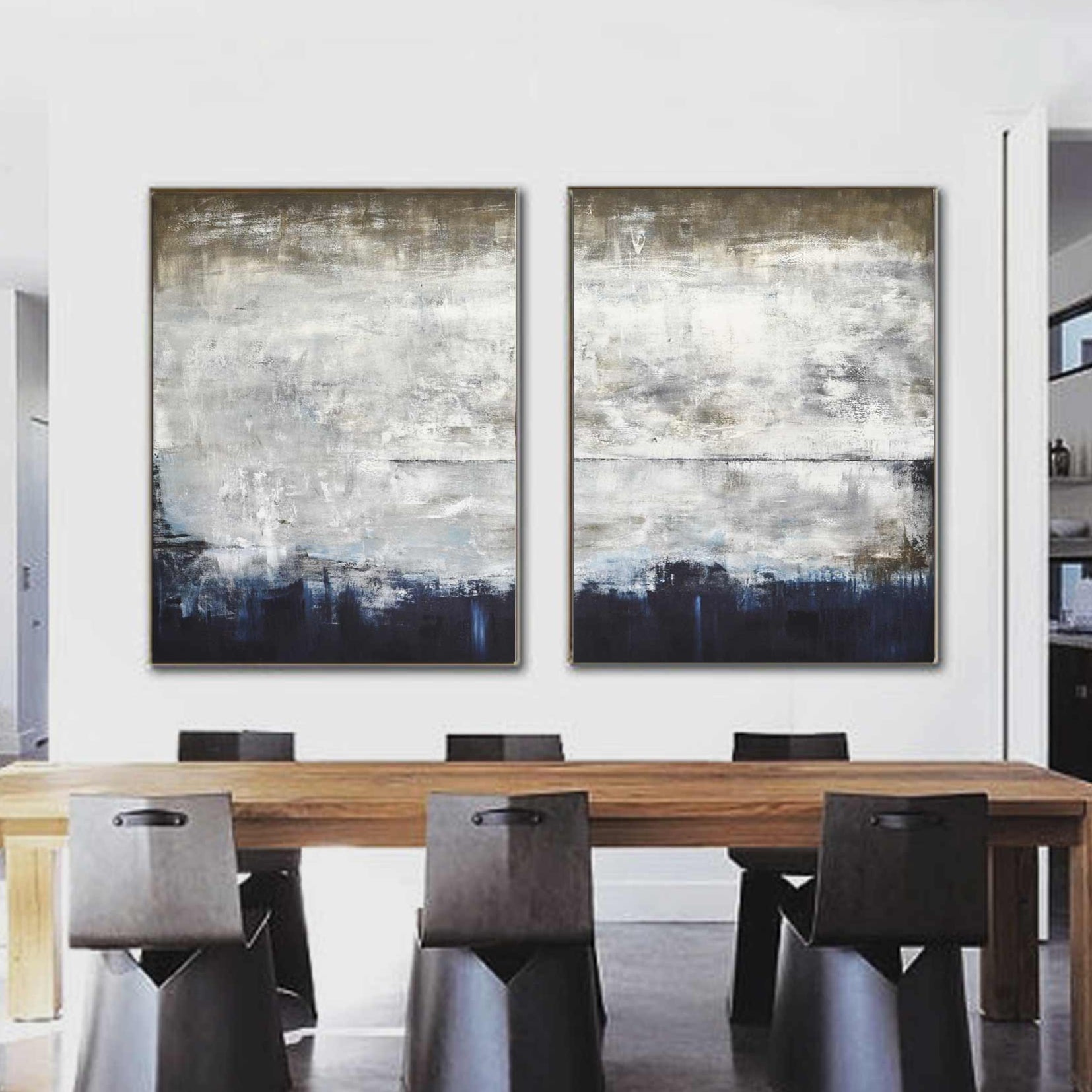 Two Panel Blue Brown Contemporary Abstracts Home Decor