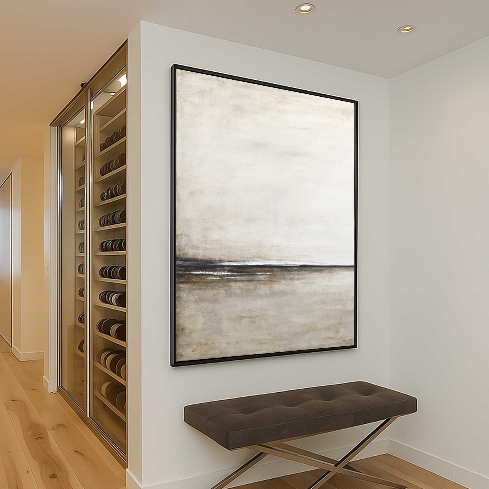 vertical Minimalist Neutral Colors Painting Light Easy Art for Living Room