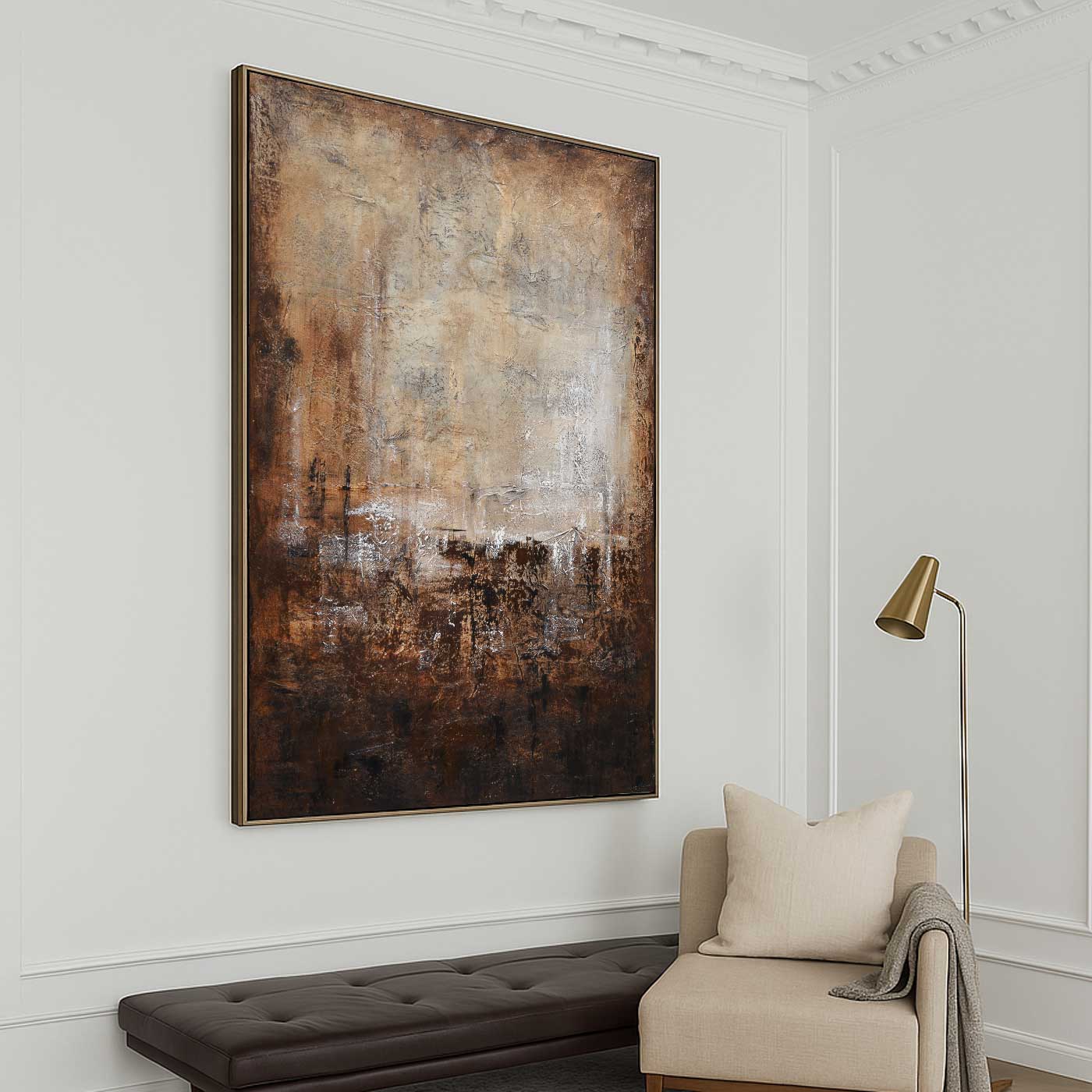 Hand Painted Abstract Brown Painting Home Decor Textured Calming