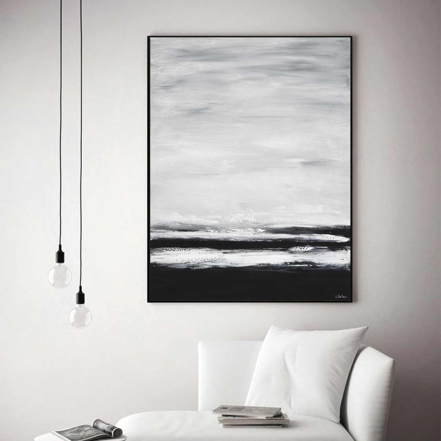 Black and White Vertical Large Piece For Wall Luxury Art
