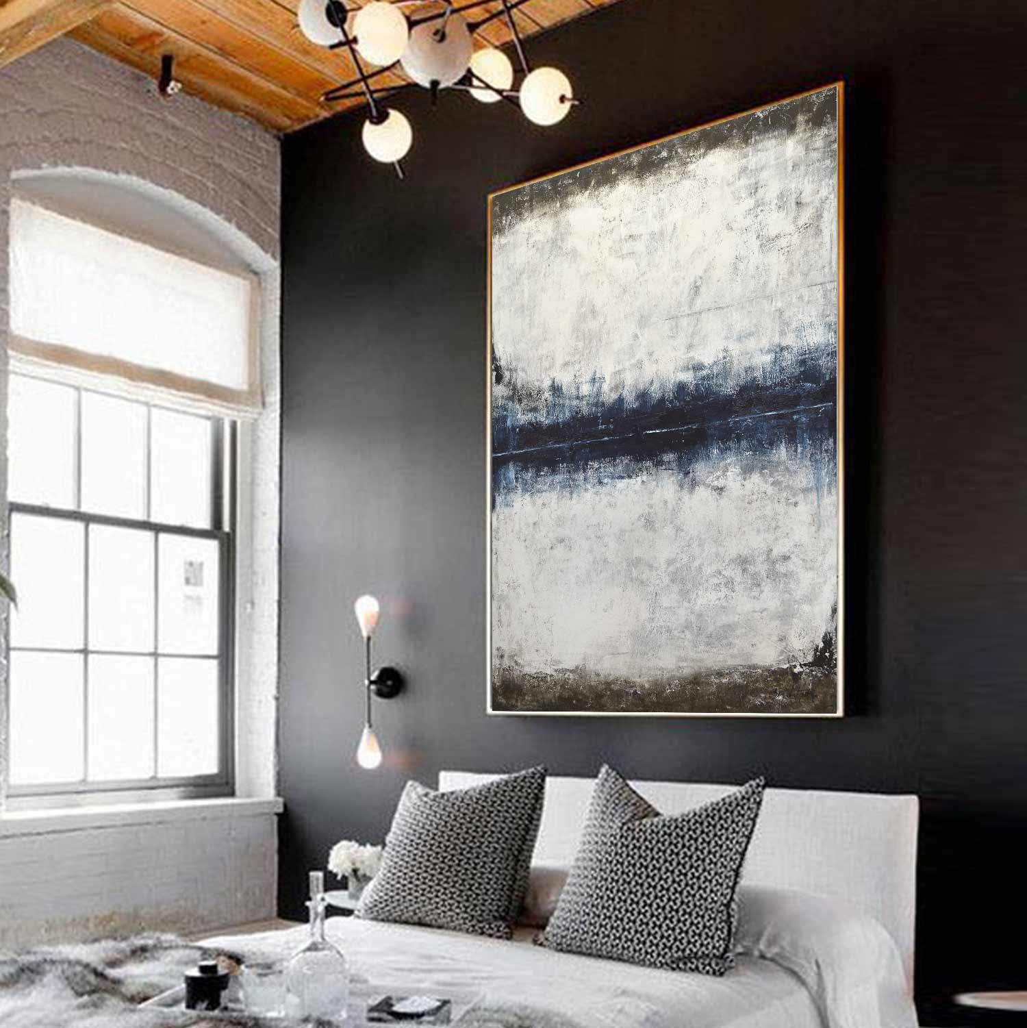vertical Art For Hallway Original Modern Blue Brown Abstract Painting Entryway