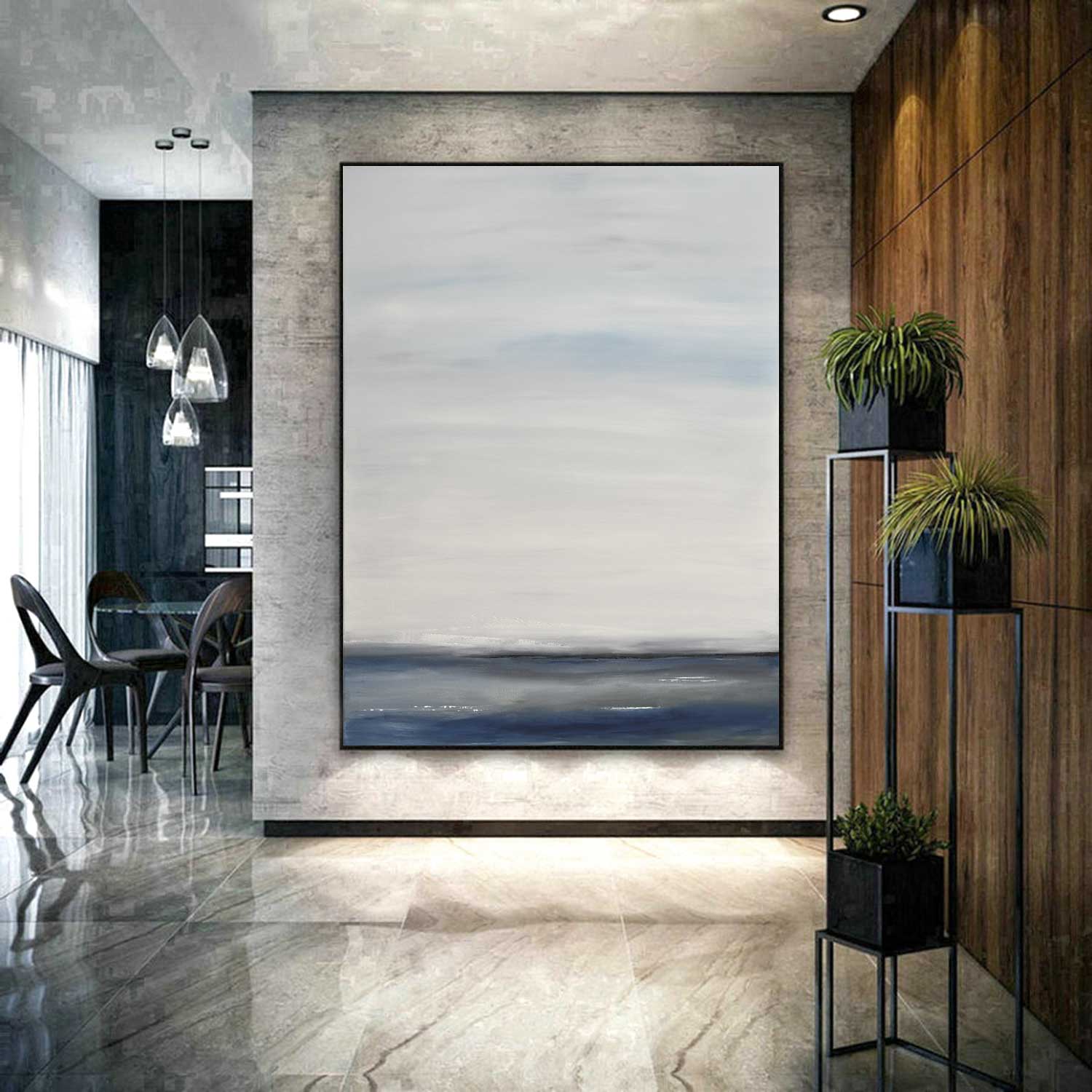 handmade Ocean Scene Minimal Painting Large Oil On Vertical Canvas