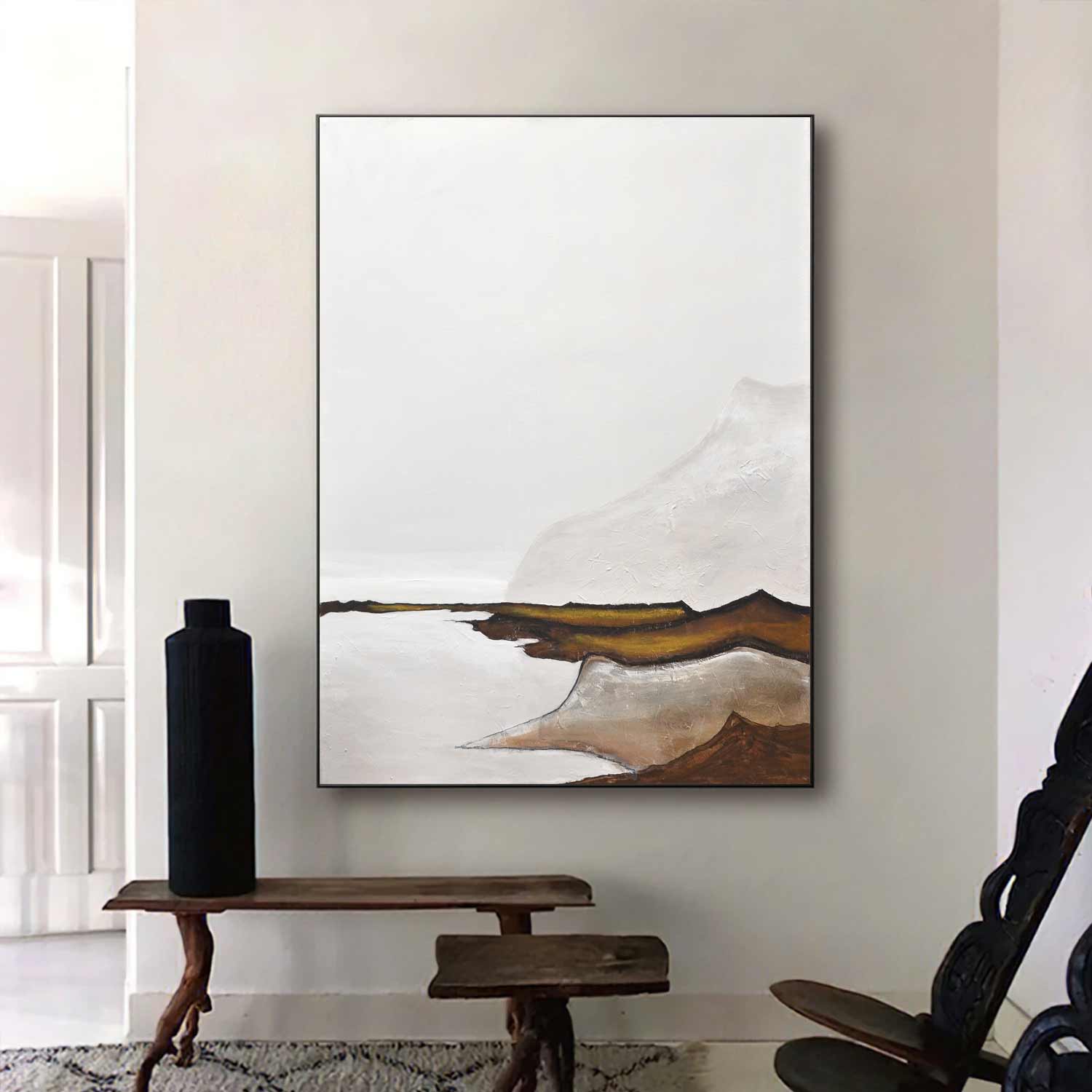 Vertical Seashore Coves Geometric Painting For Hallway