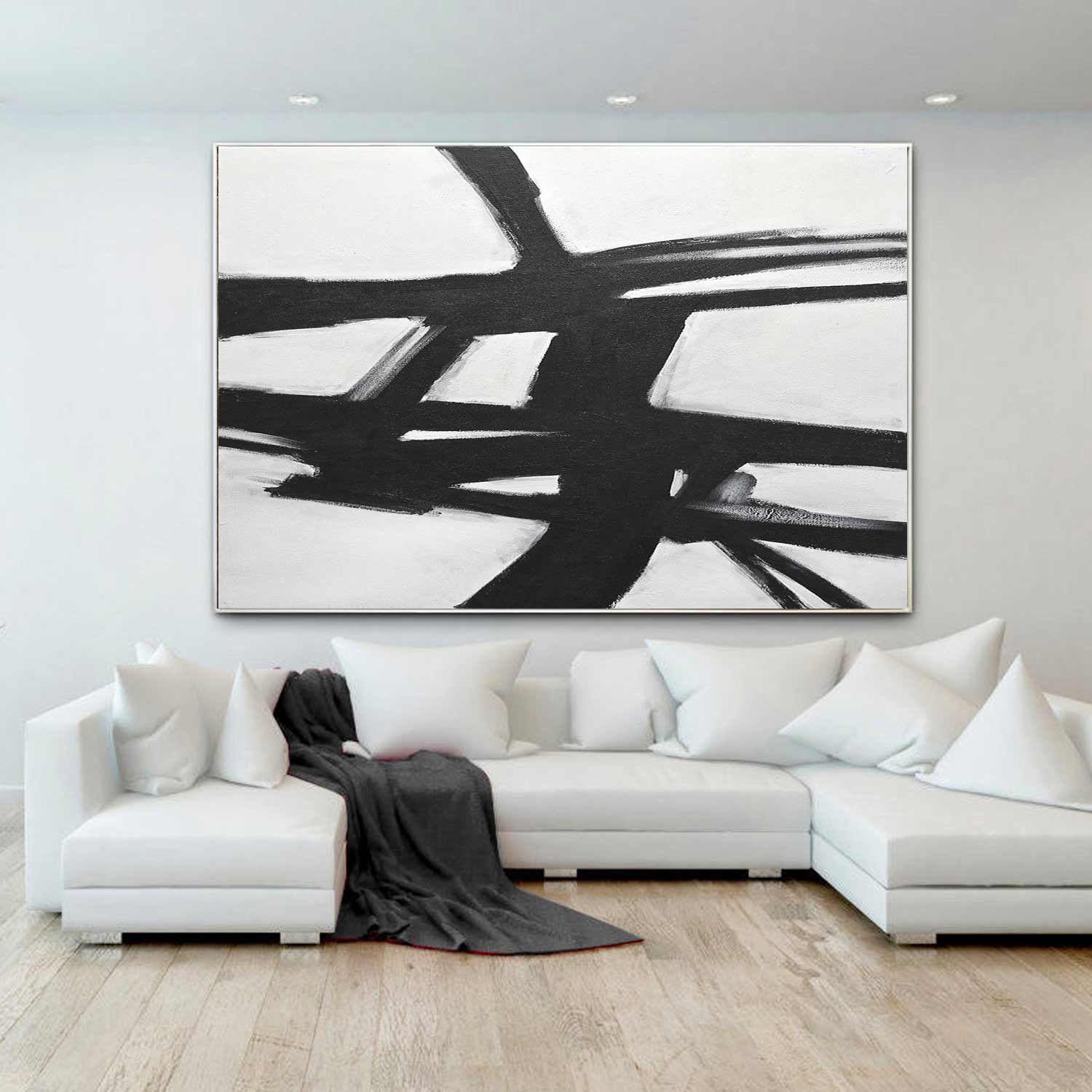 Vintage Modern Wall Art Centerpiece Painting Black And White Office