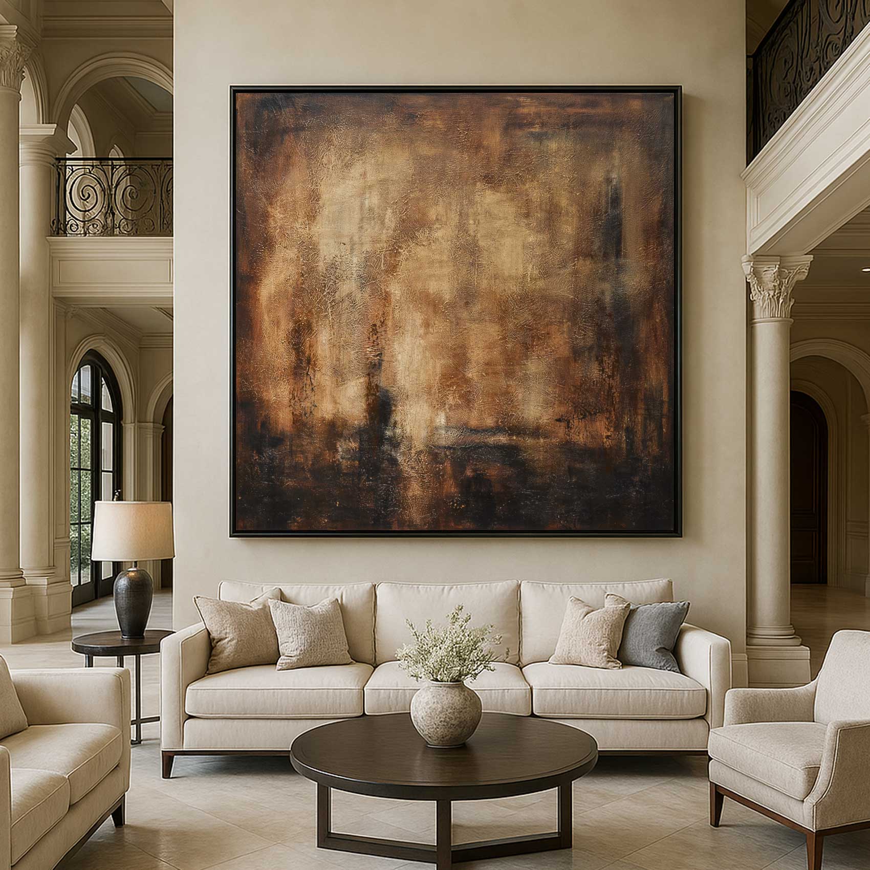 Wabi Sabi Abstract Painting Brown For Living Room Interior Design