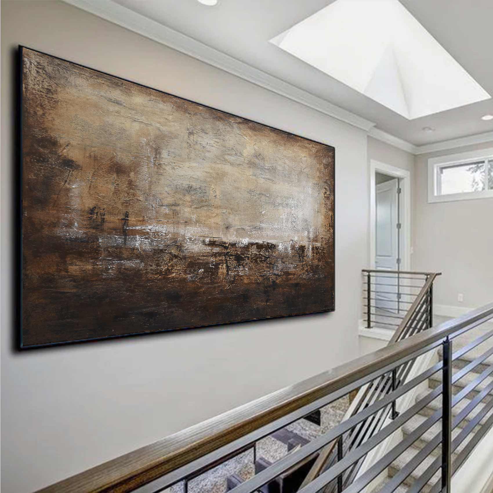 Wide Natural Brown Abstract Wall Art Painting Calming Art On Canvas
