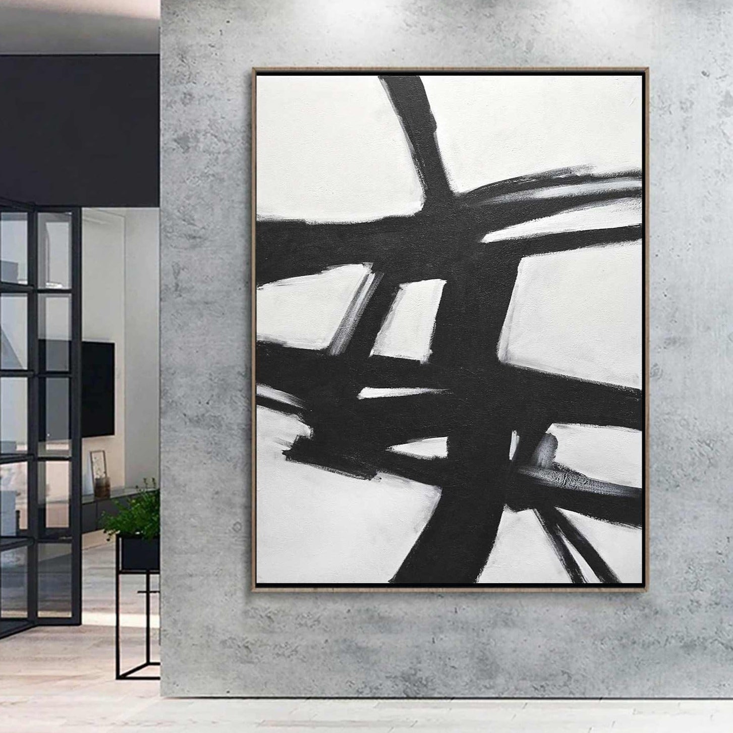 black and white abstract wall art vertical