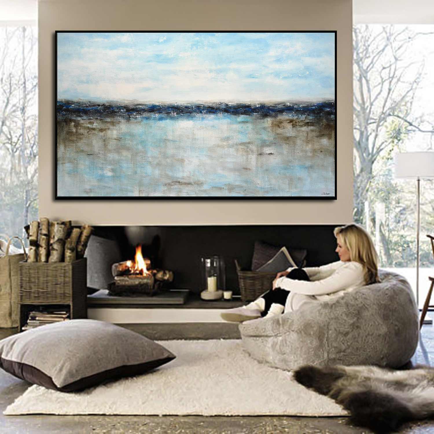 blue abstract painting seascape