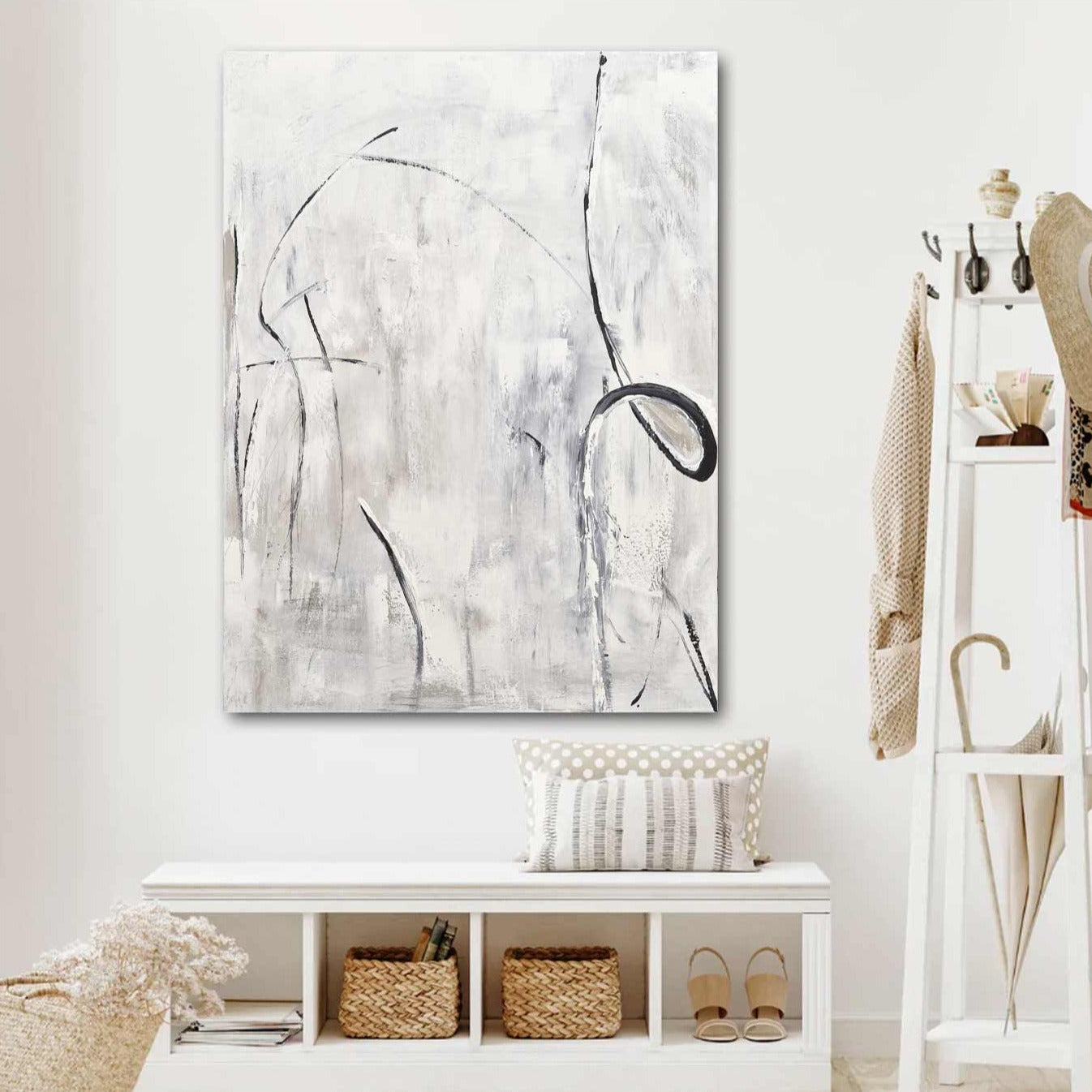 Light White Taupe Abstract Painting 30x40 Canvas Ready To Ship