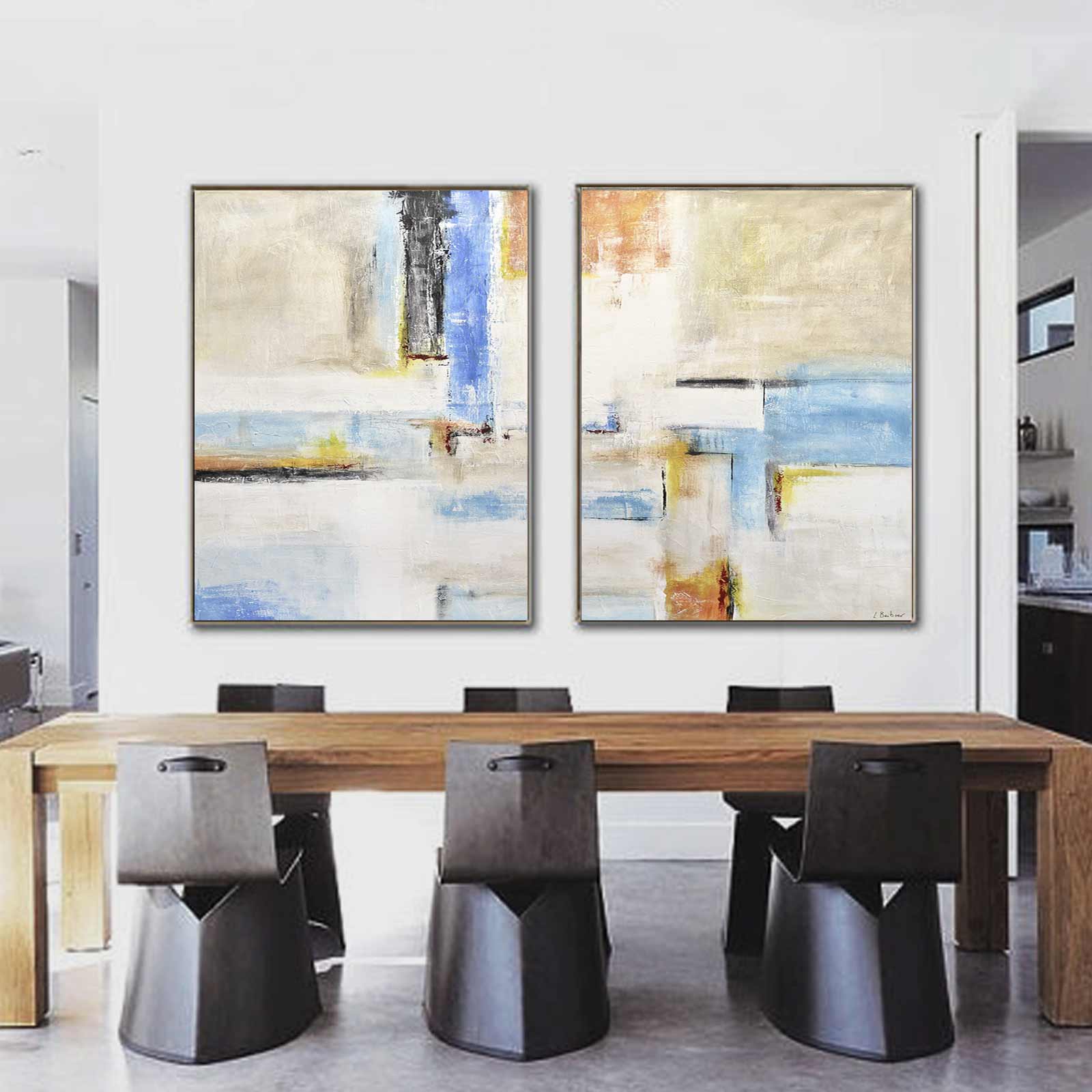 Duo Of Paintings Modern Abstract Above